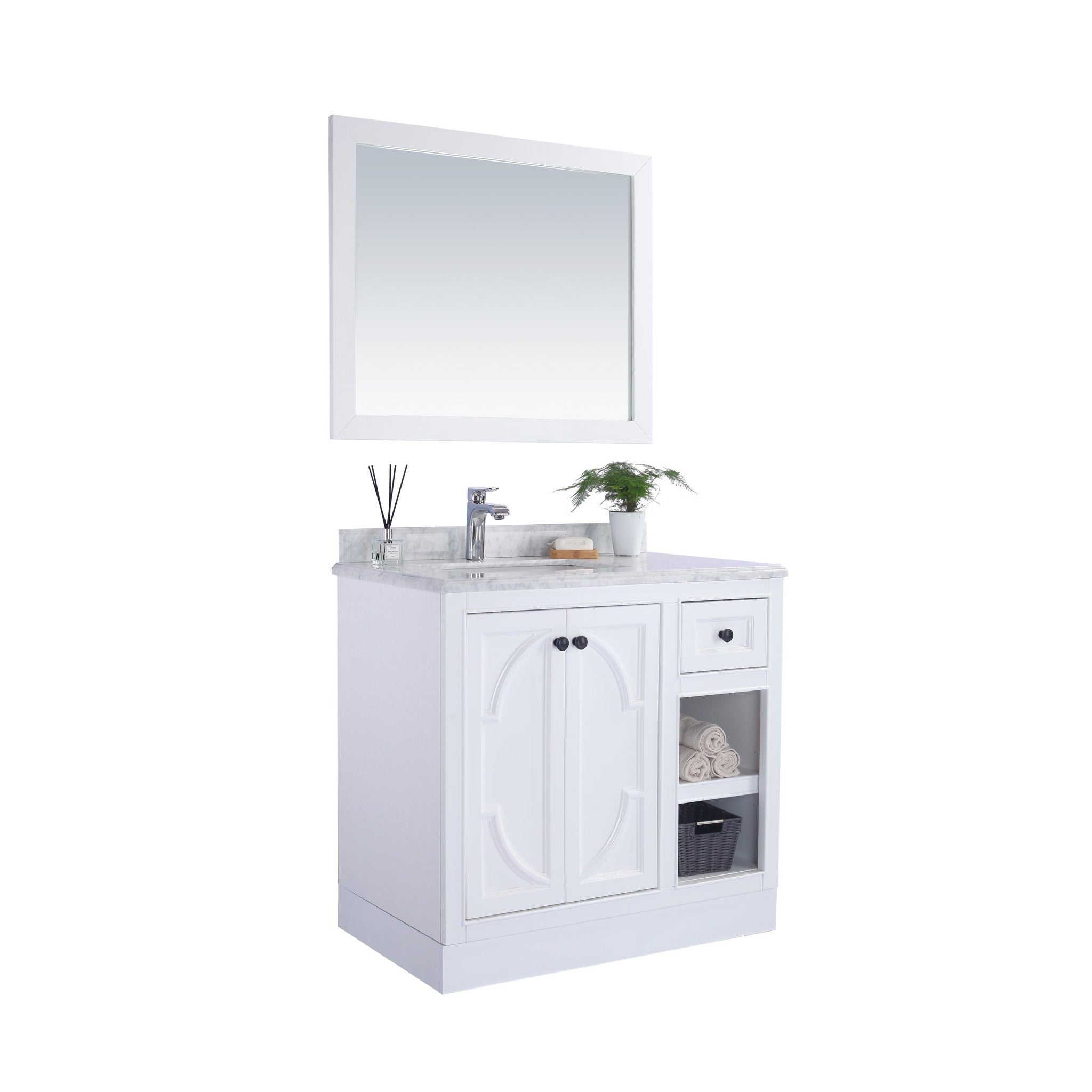 Odyssey 36" White Bathroom Vanity with Black Wood Marble Countertop