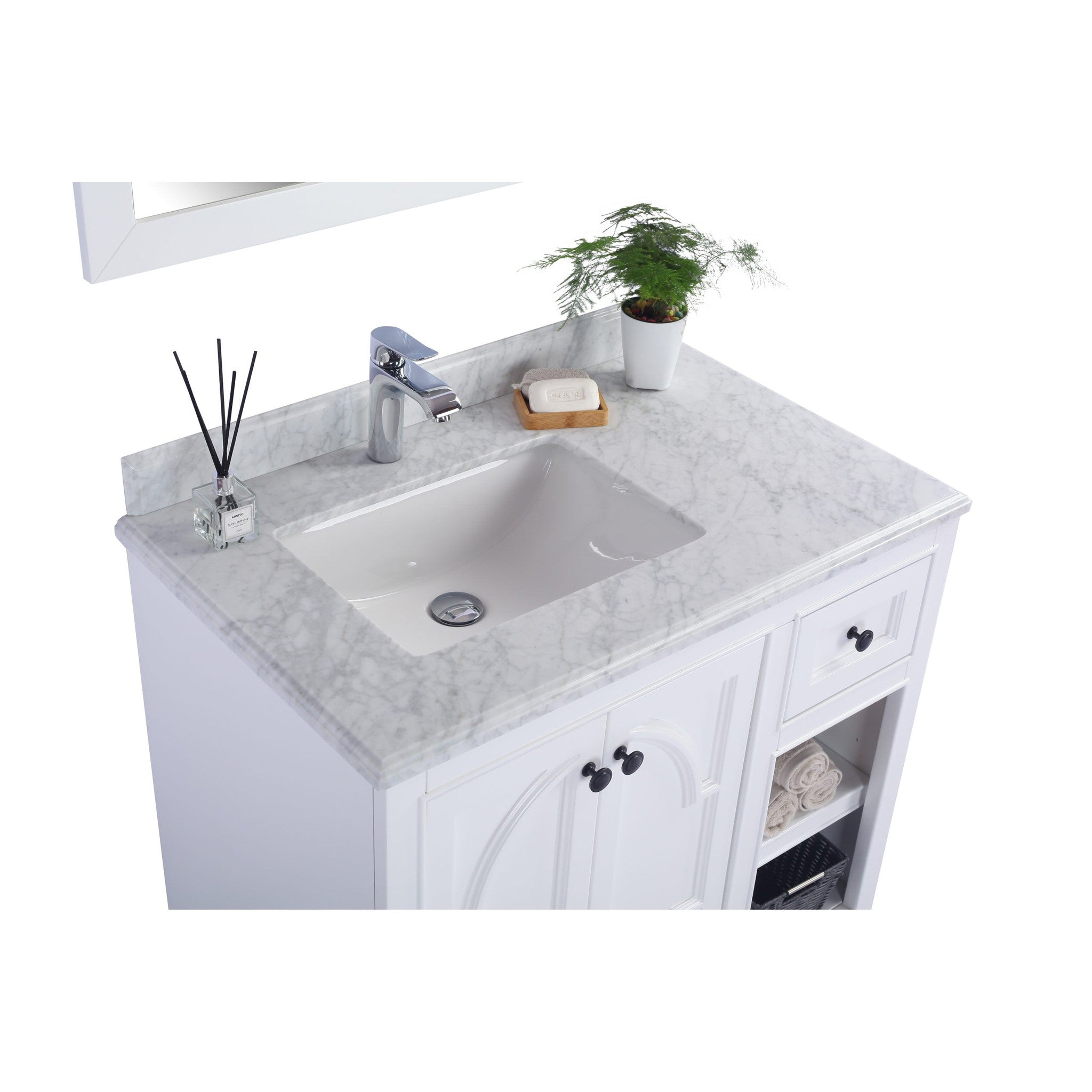 Odyssey 36" White Bathroom Vanity with White Carrara Marble Countertop