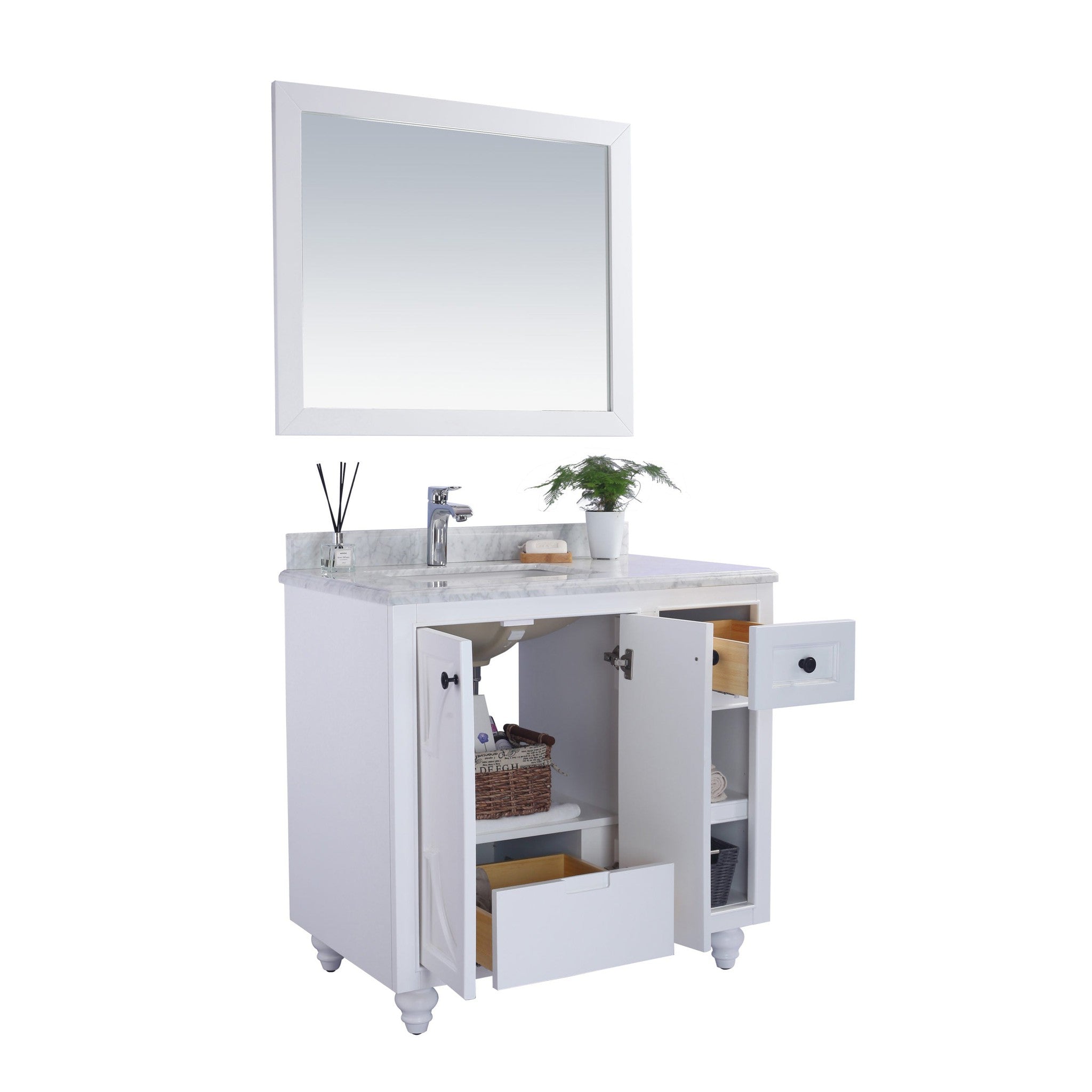 Odyssey 36" White Bathroom Vanity with White Carrara Marble Countertop