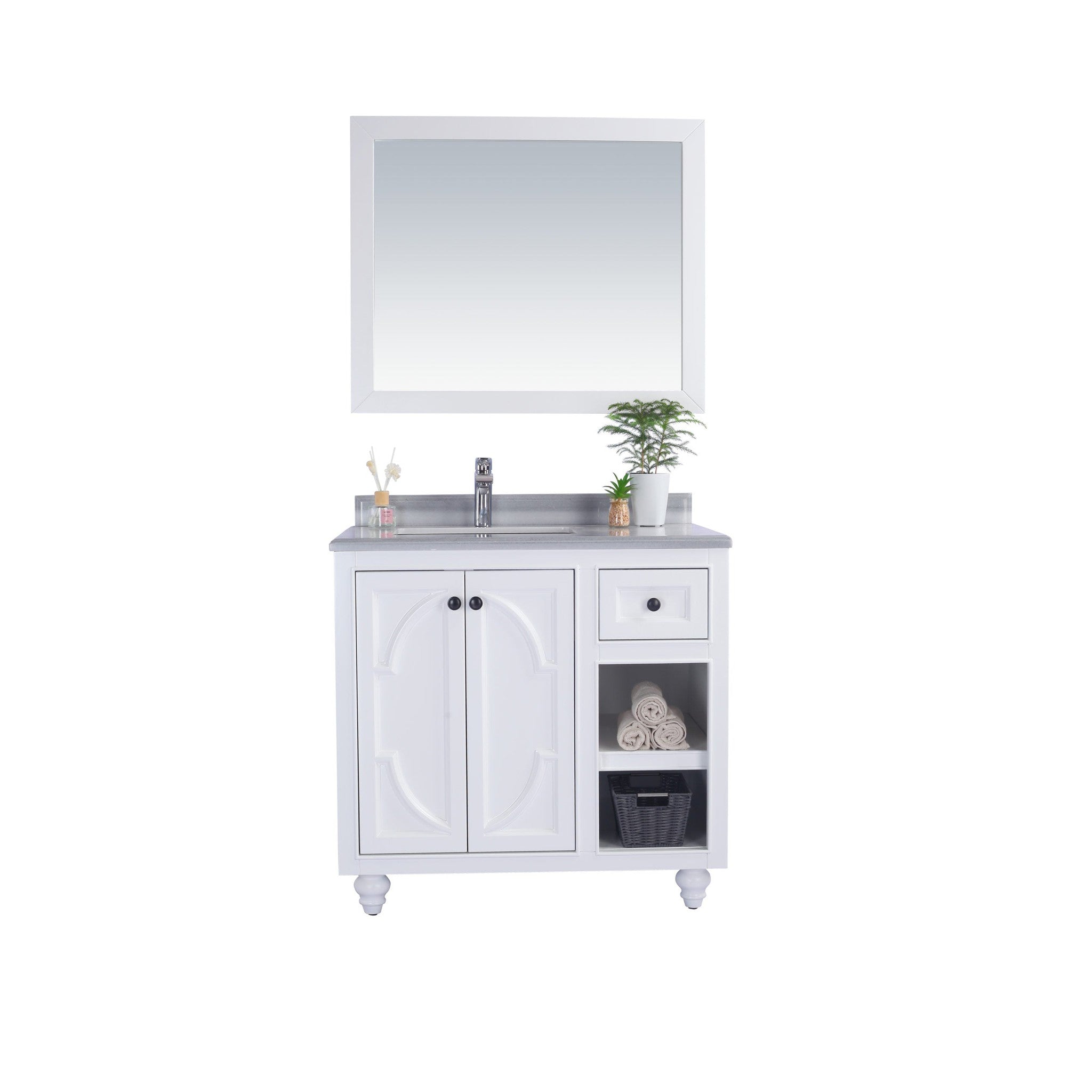 Odyssey 36" White Bathroom Vanity with White Stripes Marble Countertop