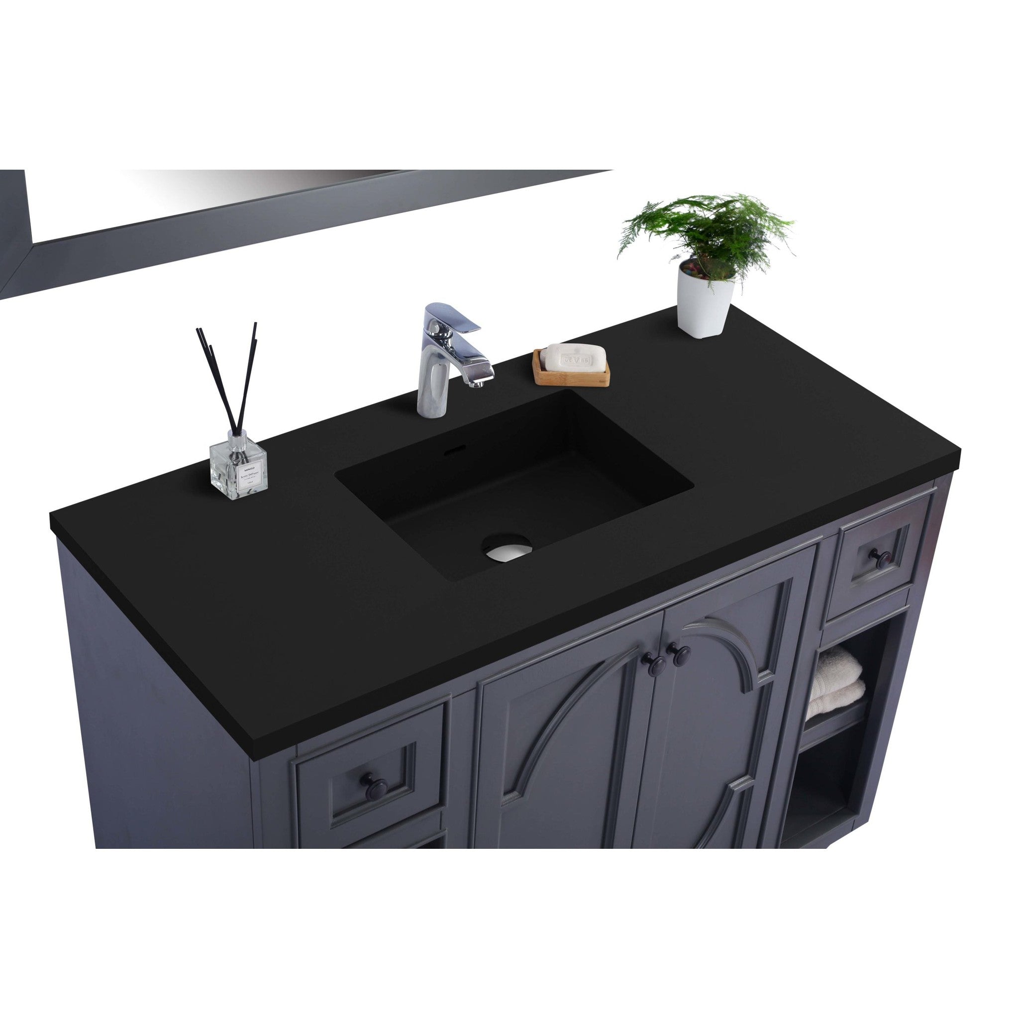 Odyssey 48" Maple Grey Bathroom Vanity with Matte Black VIVA Stone Solid Surface Countertop