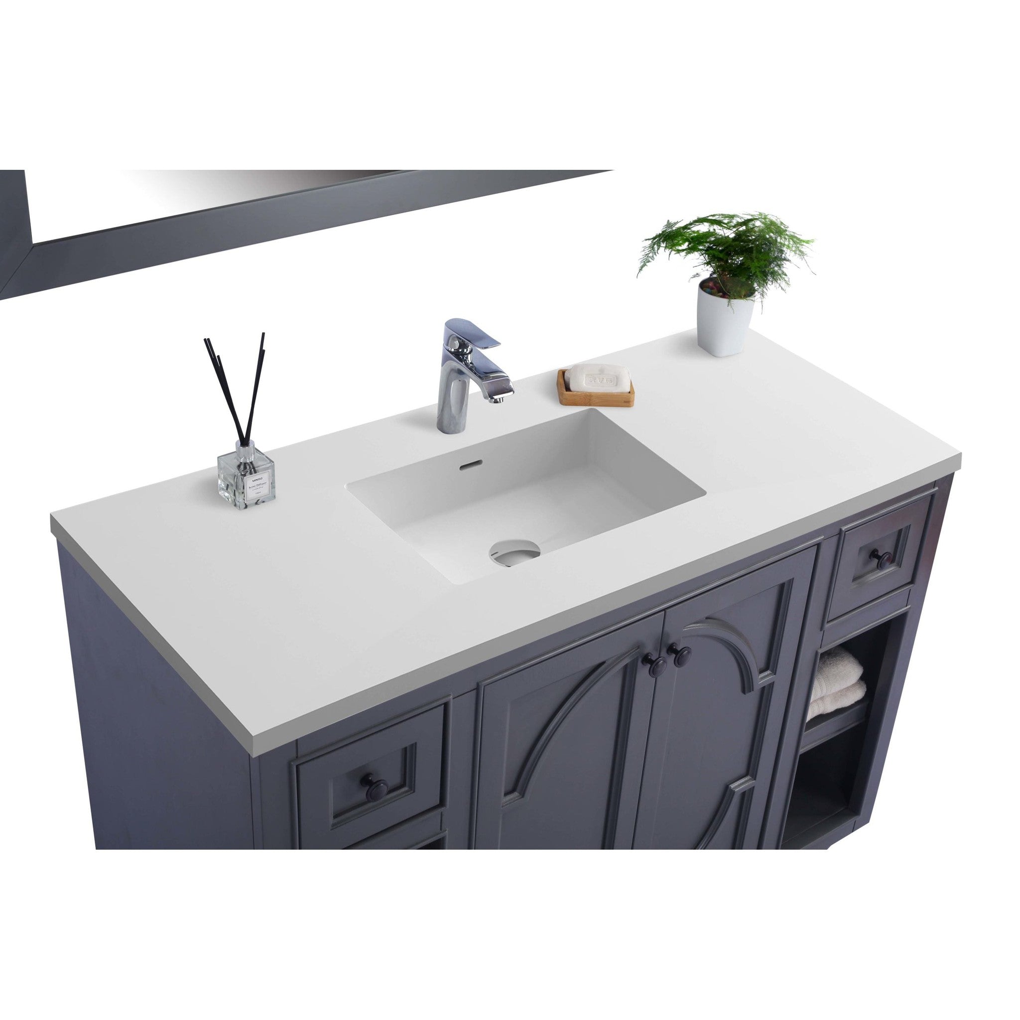 Odyssey 48" Maple Grey Bathroom Vanity with Matte White VIVA Stone Solid Surface Countertop