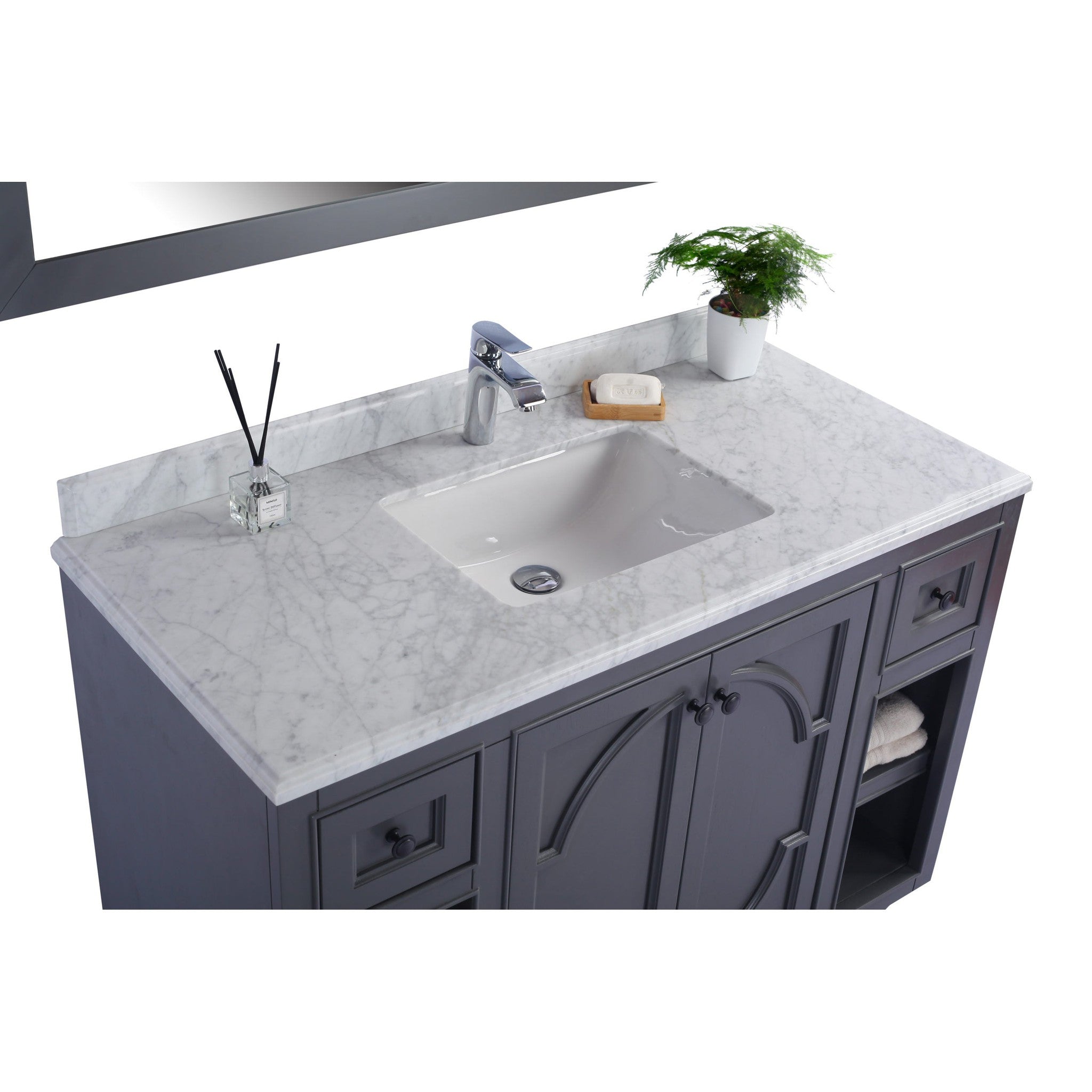 Odyssey 48" Maple Grey Bathroom Vanity with White Carrara Marble Countertop