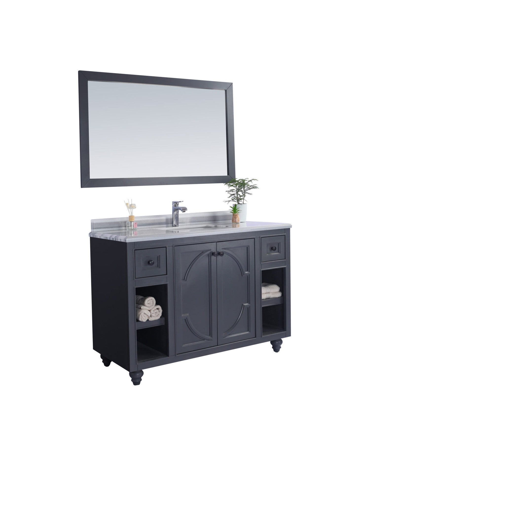 Odyssey 48" Maple Grey Bathroom Vanity with White Stripes Marble Countertop