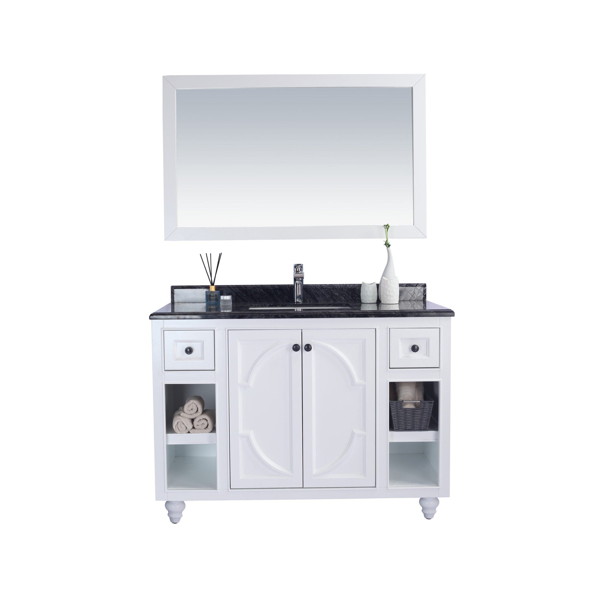 Odyssey 48" White Bathroom Vanity with Black Wood Marble Countertop