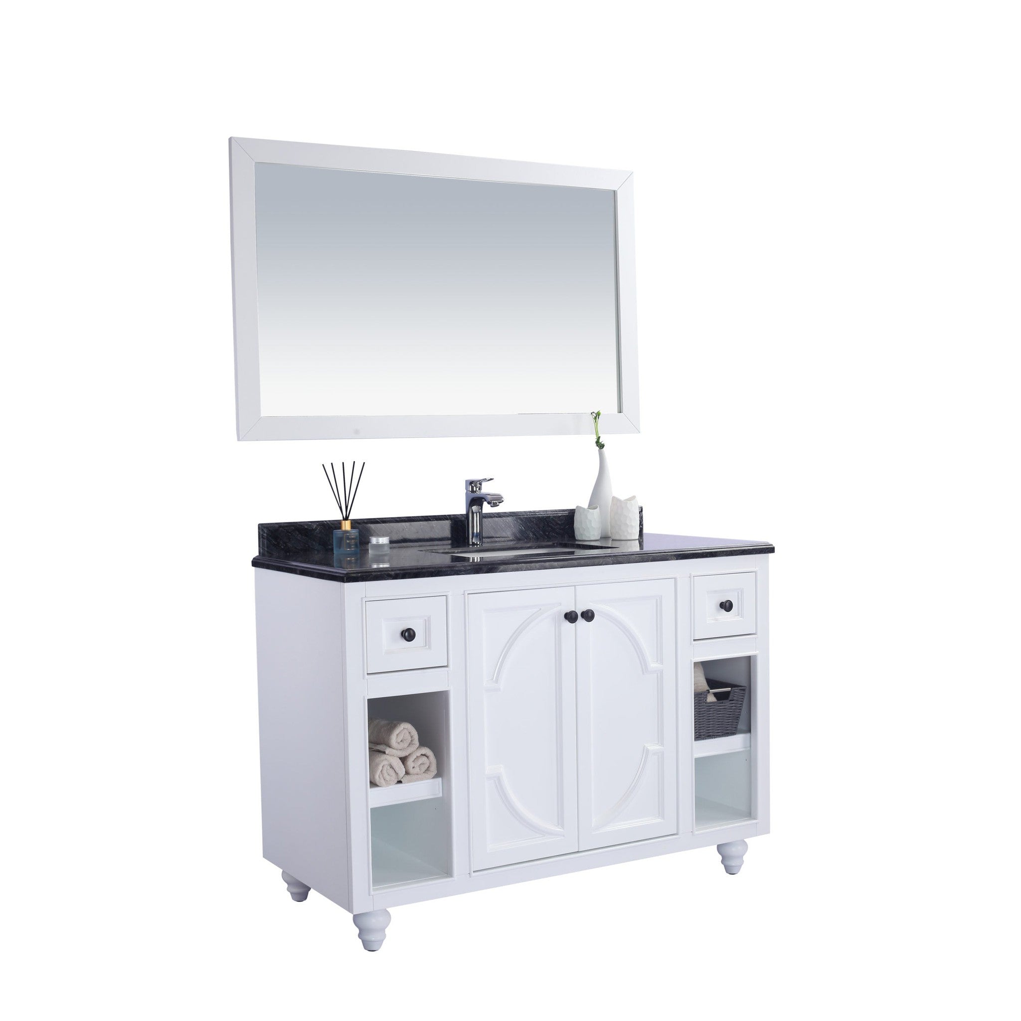 Odyssey 48" White Bathroom Vanity with Black Wood Marble Countertop