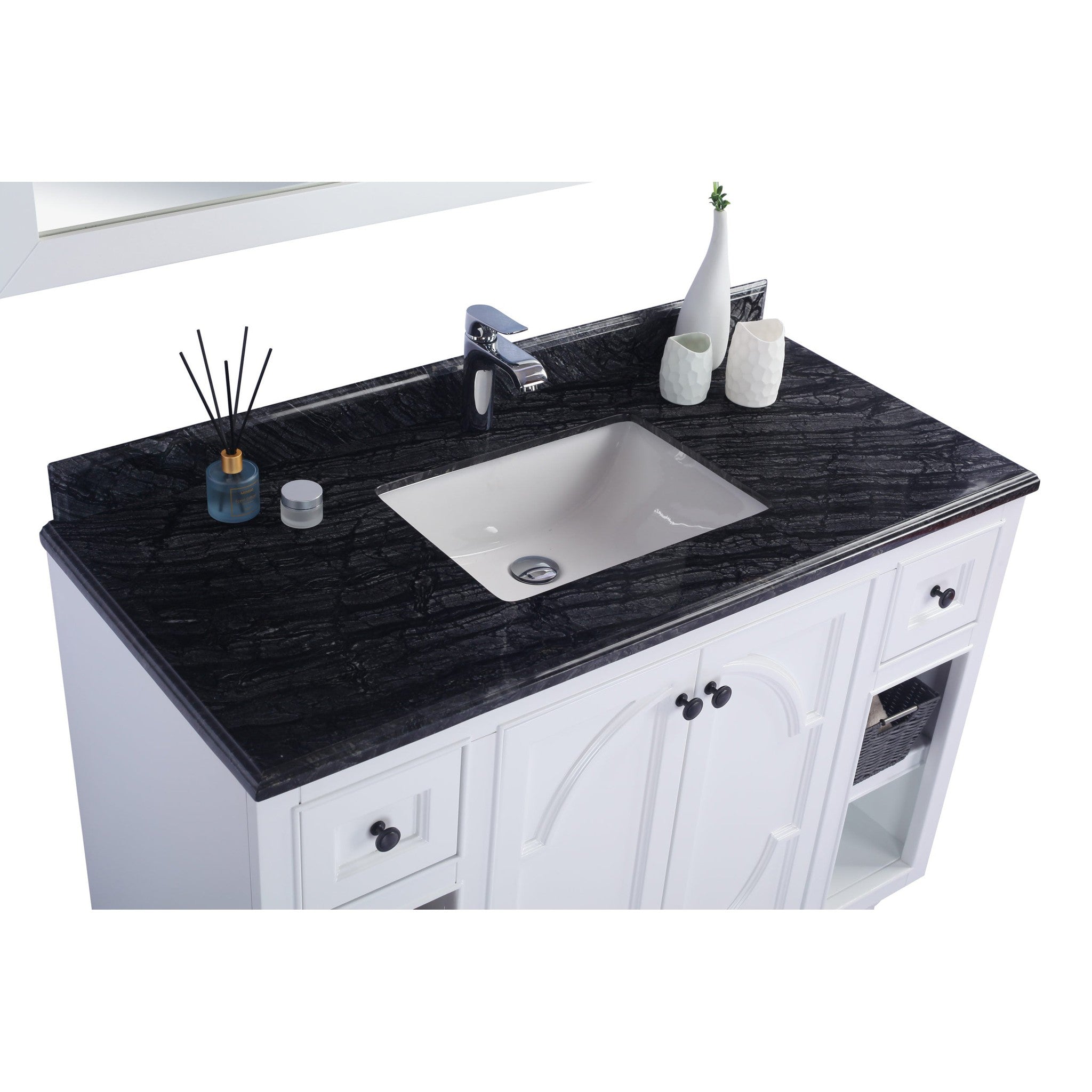 Odyssey 48" White Bathroom Vanity with Black Wood Marble Countertop