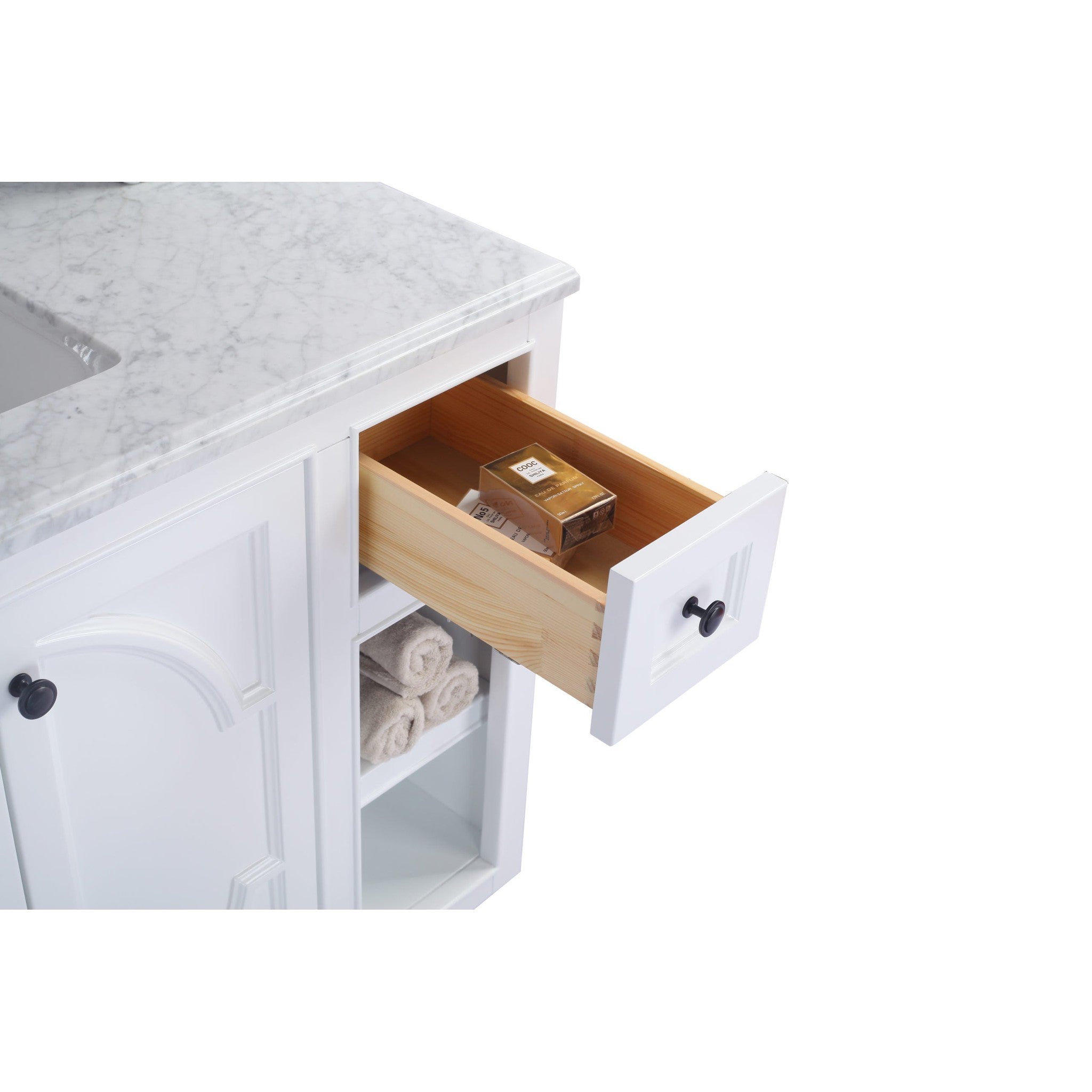 Odyssey 48" White Bathroom Vanity with Black Wood Marble Countertop