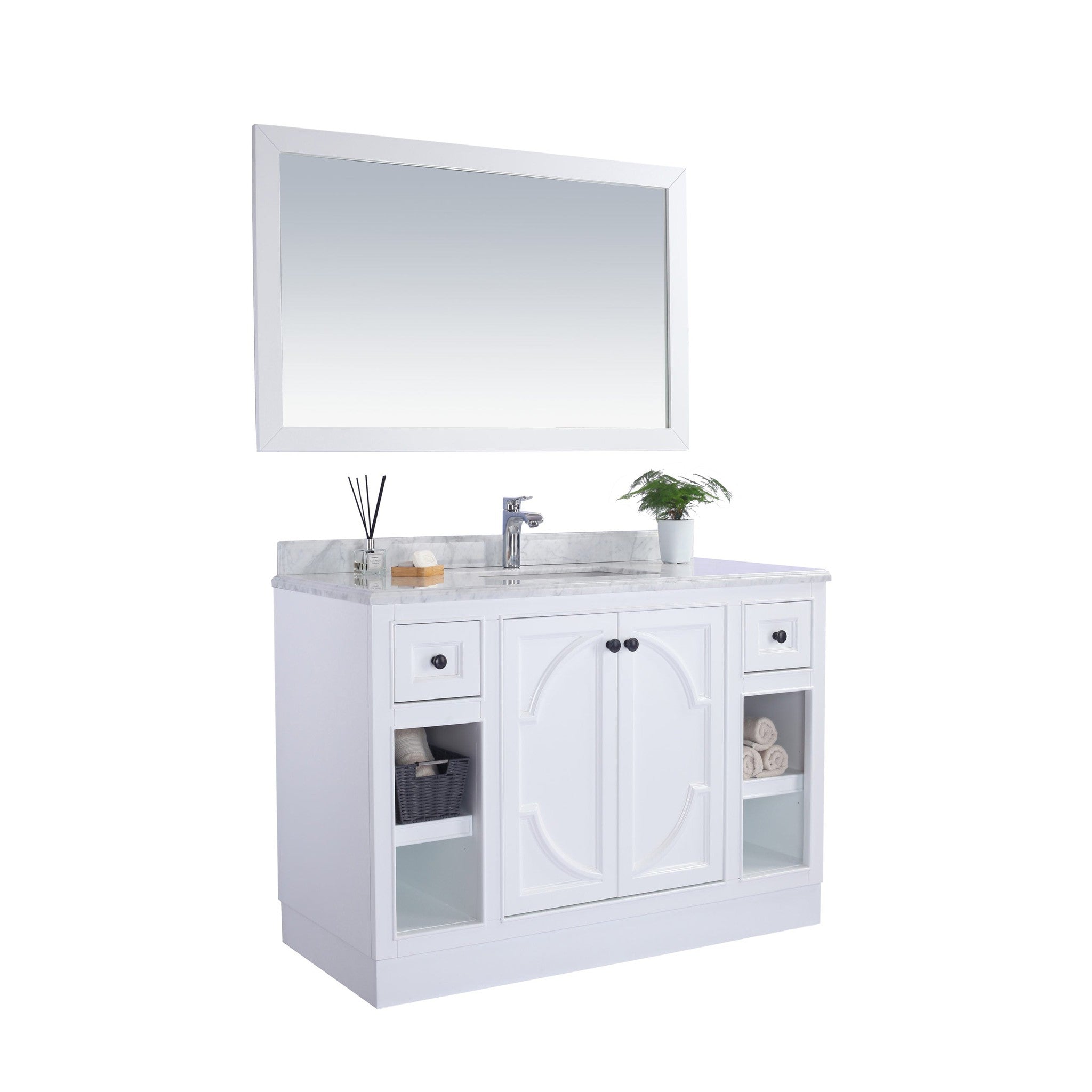 Odyssey 48" White Bathroom Vanity with Black Wood Marble Countertop