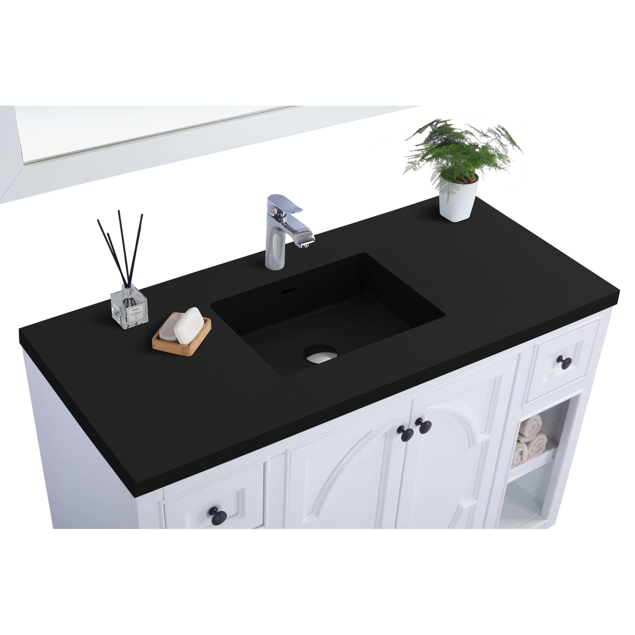 Odyssey 48" White Bathroom Vanity with Matte Black VIVA Stone Solid Surface Countertop