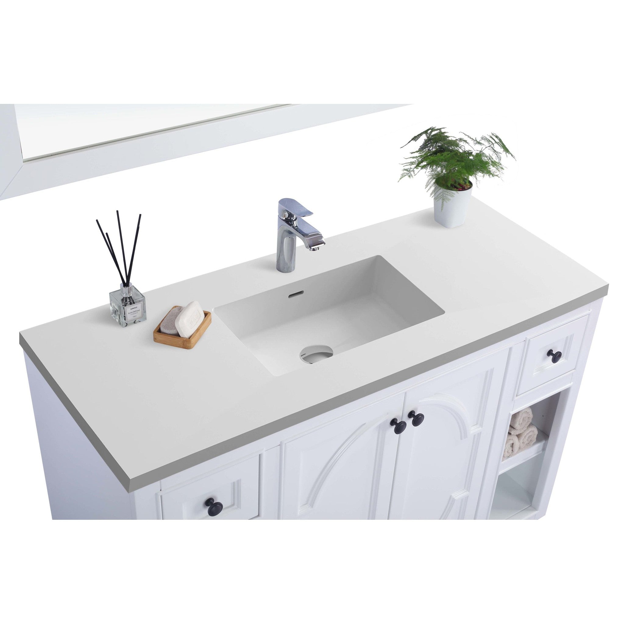 Odyssey 48" White Bathroom Vanity with Matte White VIVA Stone Solid Surface Countertop