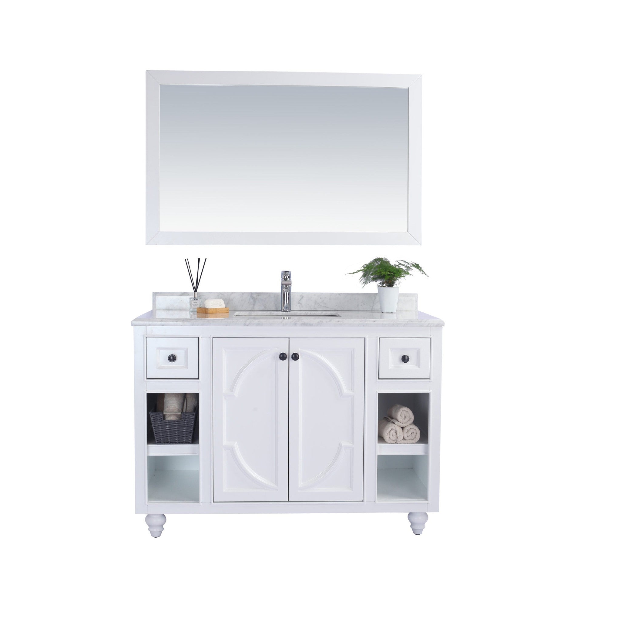 Odyssey 48" White Bathroom Vanity with White Carrara Marble Countertop