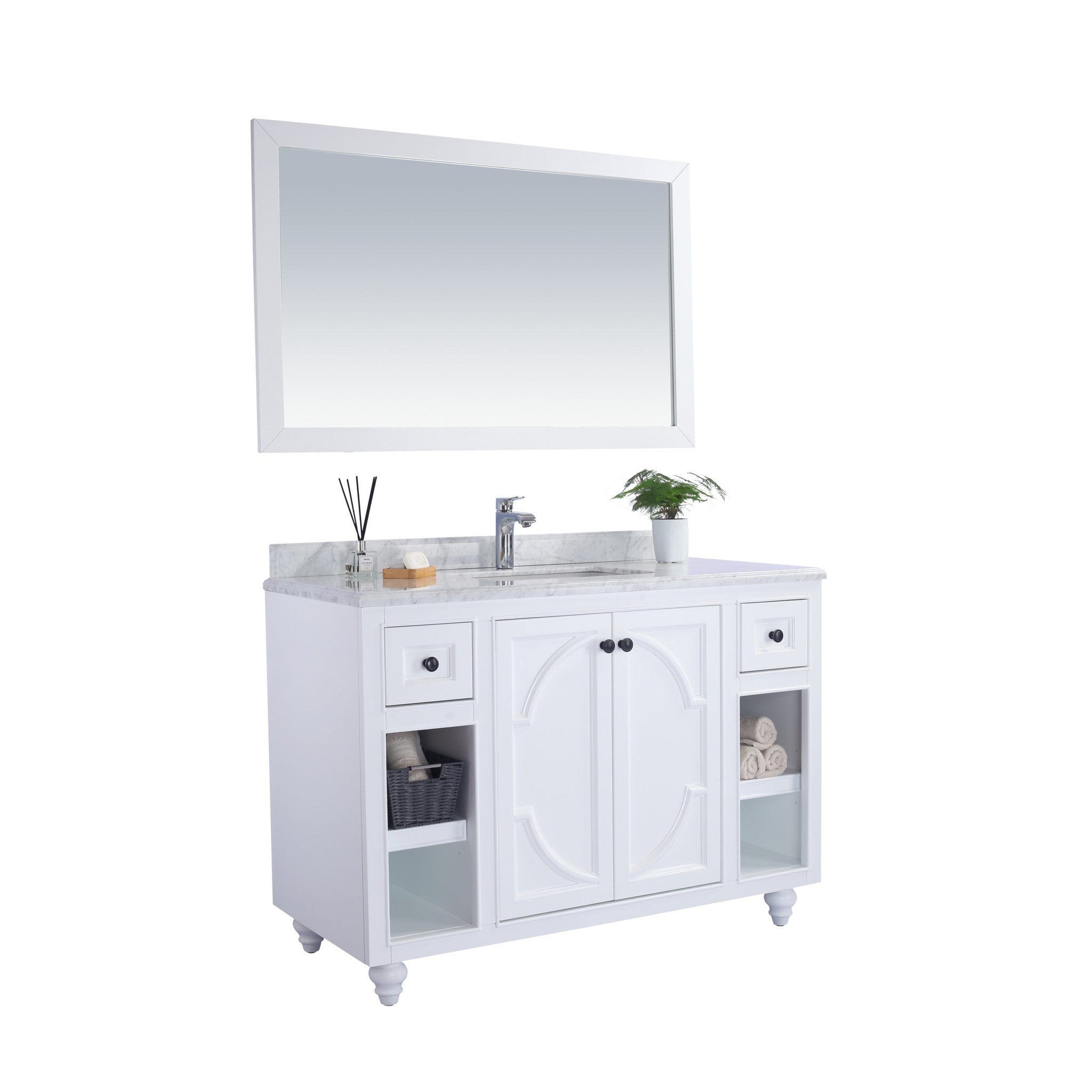 Odyssey 48" White Bathroom Vanity with White Carrara Marble Countertop