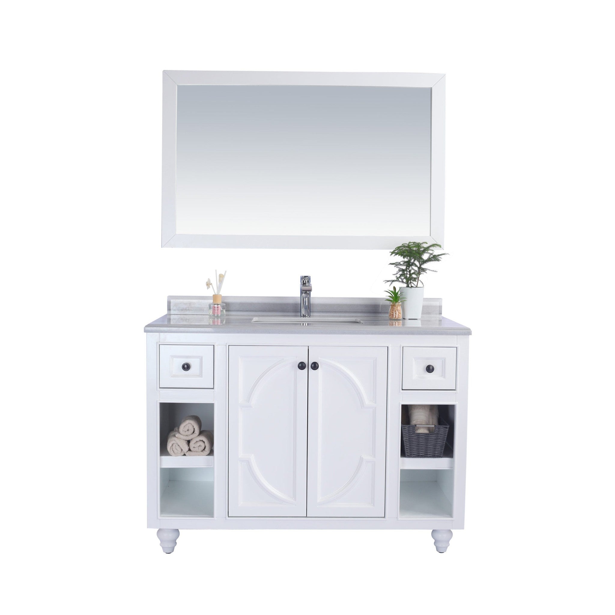 Odyssey 48" White Bathroom Vanity with White Stripes Marble Countertop