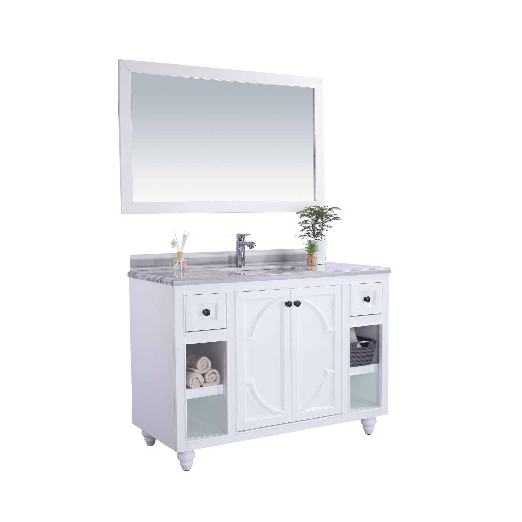 Odyssey 48" White Bathroom Vanity with White Stripes Marble Countertop