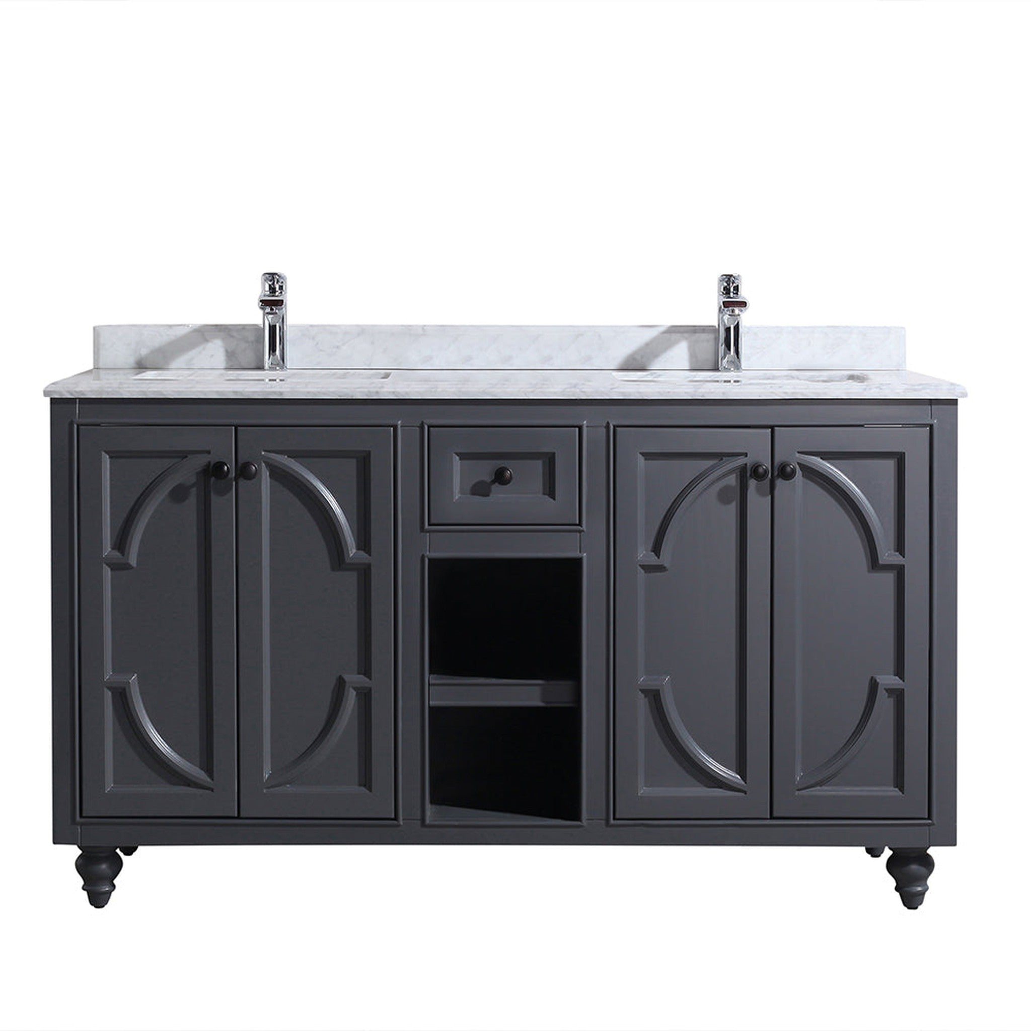 Odyssey 60" Maple Grey Double Sink Bathroom Vanity with White Carrara Marble Countertop