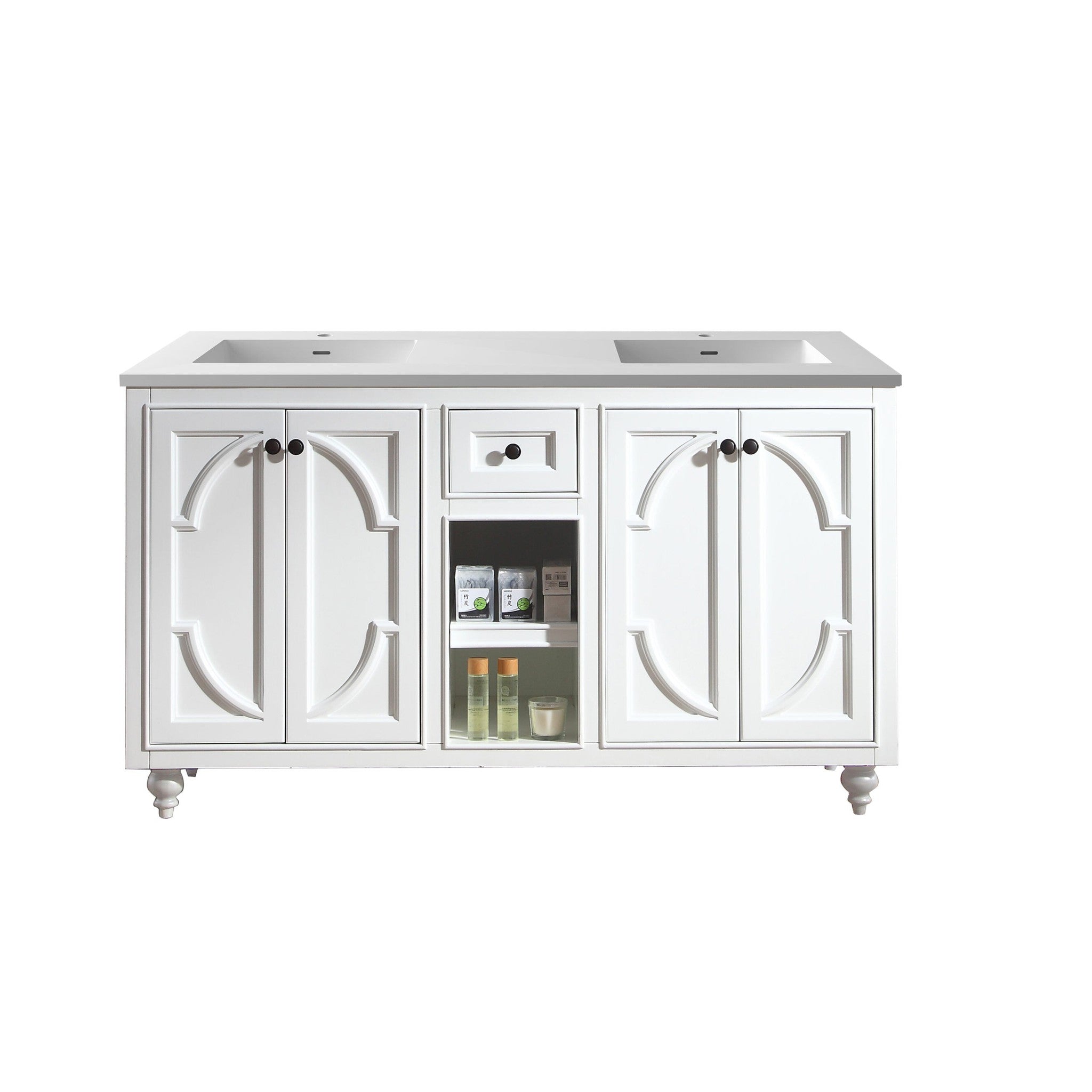 Odyssey 60" White Double Sink Bathroom Vanity with Matte White VIVA Stone Solid Surface Countertop