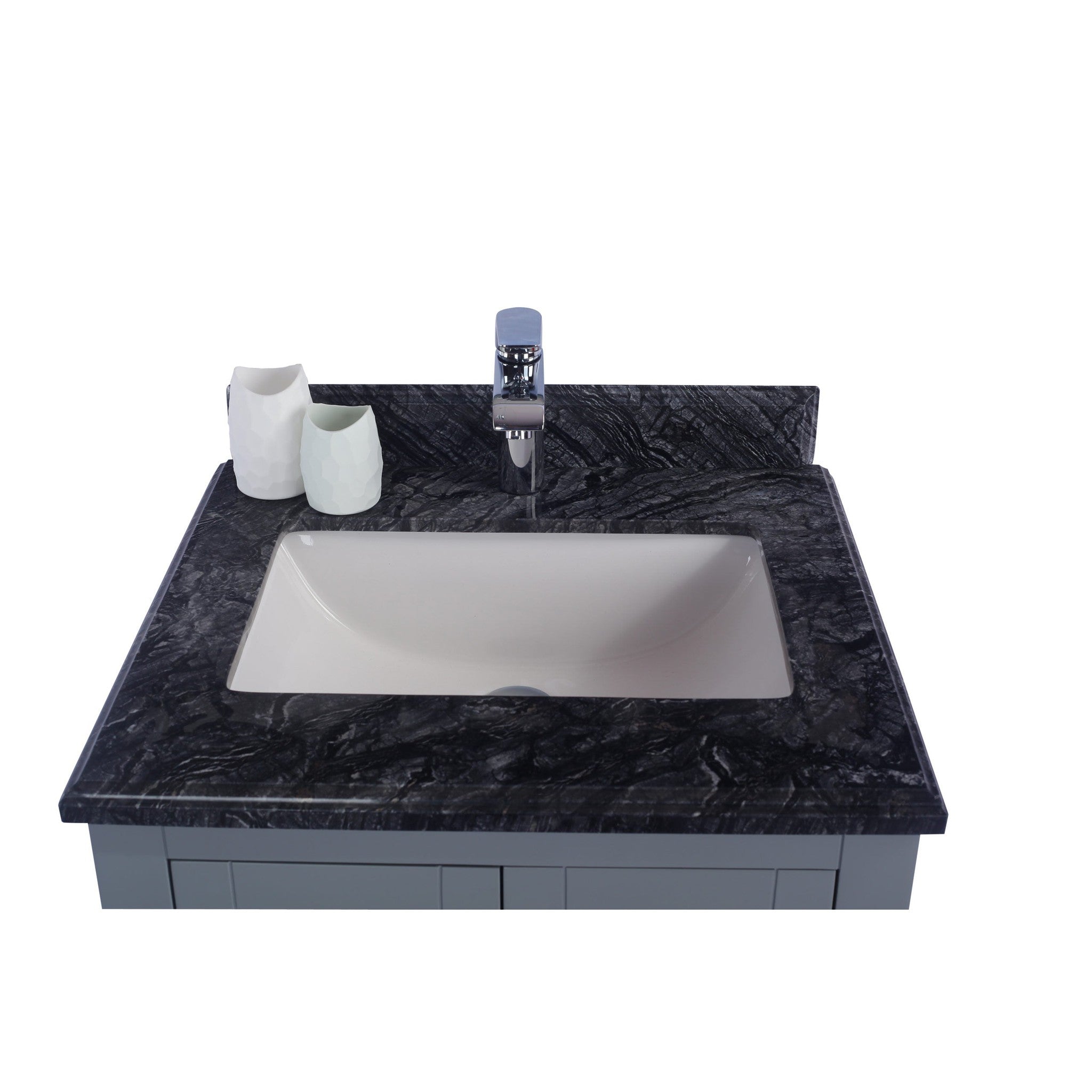 Wilson 24" Grey Bathroom Vanity with Black Wood Marble Countertop