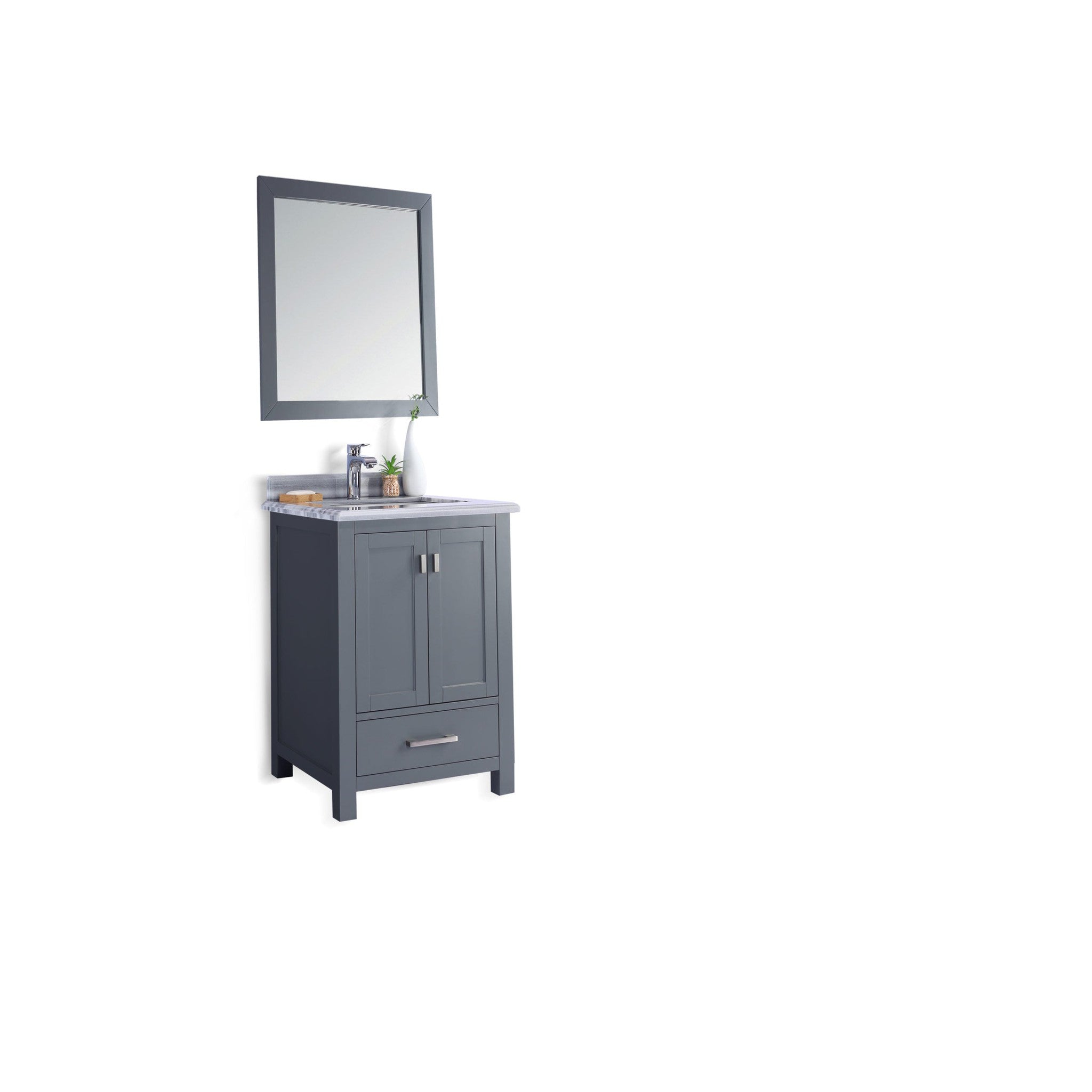 Wilson 24" Grey Bathroom Vanity with White Stripes Marble Countertop