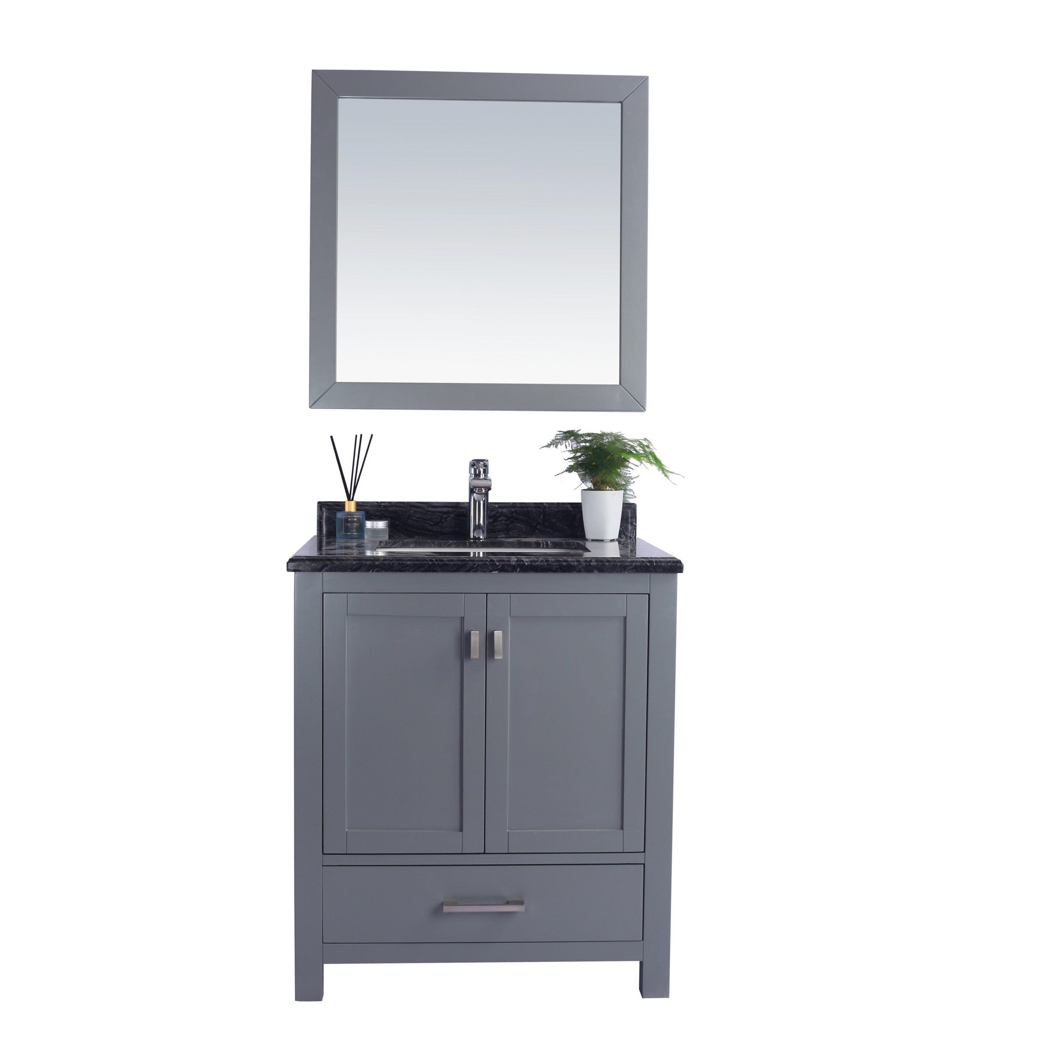 Wilson 30" Grey Bathroom Vanity with Black Wood Marble Countertop