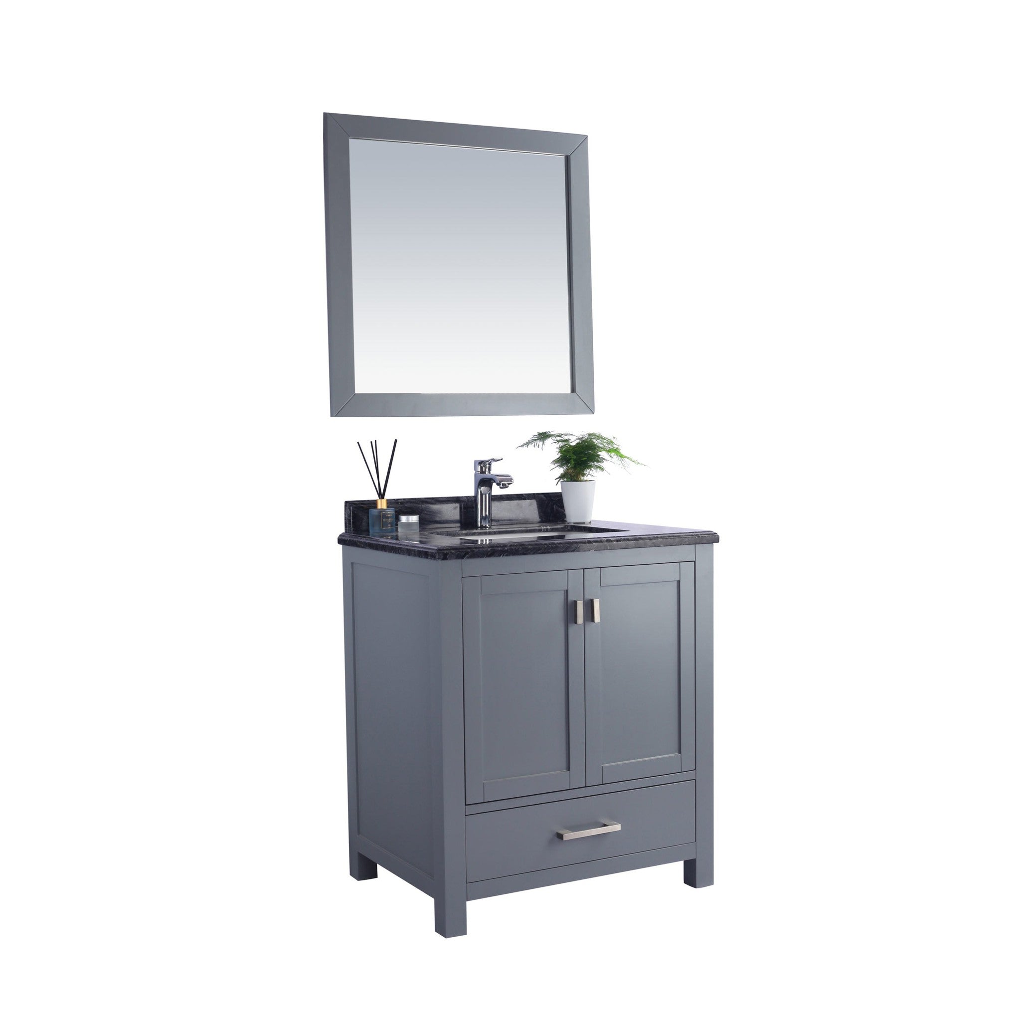 Wilson 30" Grey Bathroom Vanity with Black Wood Marble Countertop