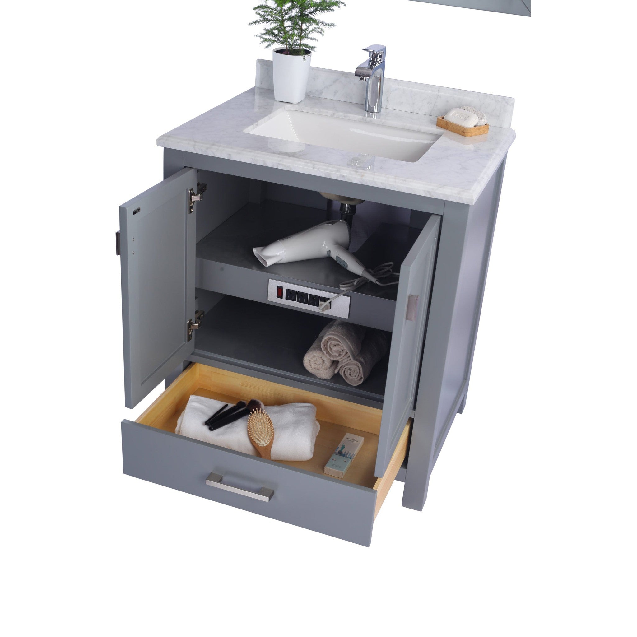 Wilson 30" Grey Bathroom Vanity with White Carrara Marble Countertop