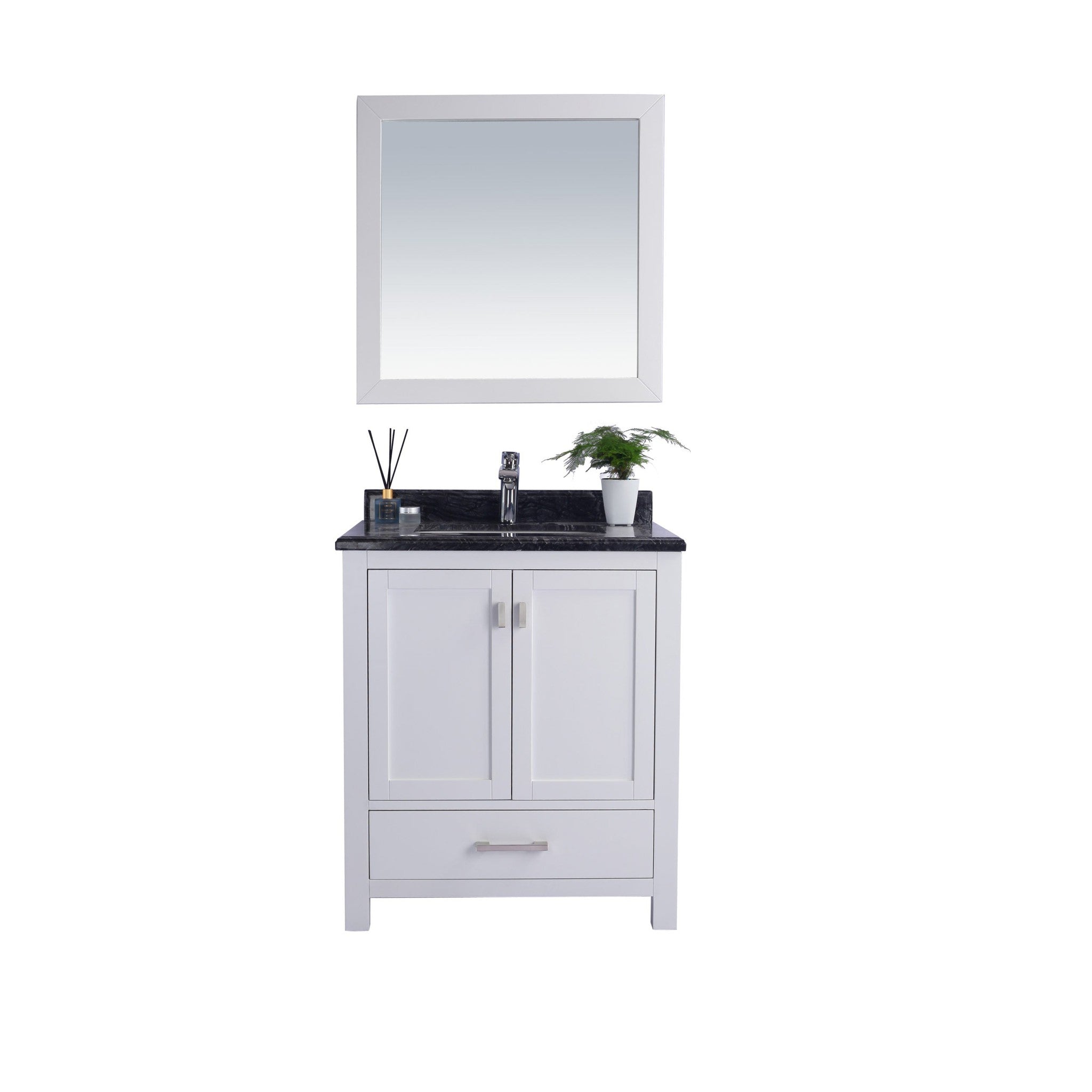 Wilson 30" White Bathroom Vanity with Black Wood Marble Countertop