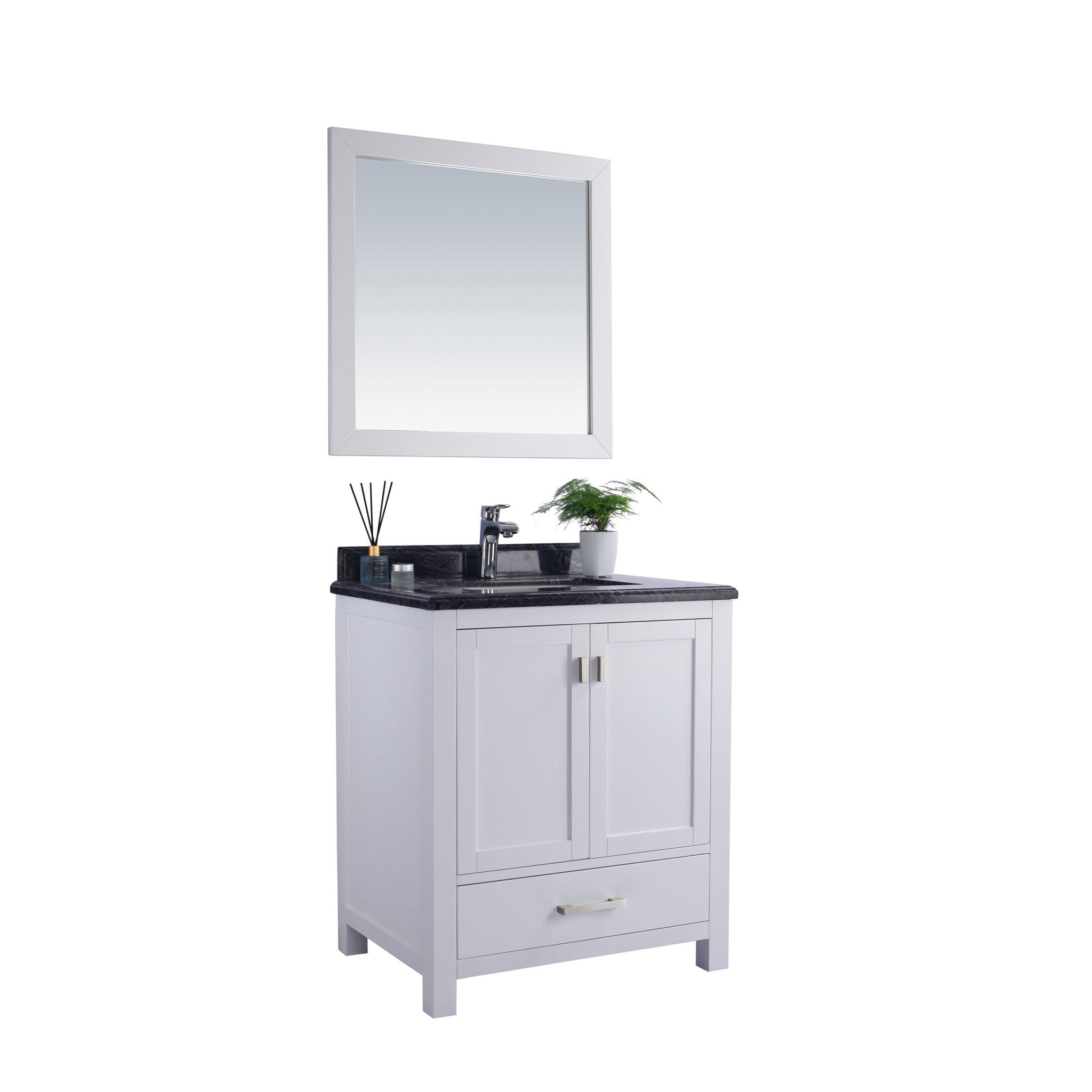 Wilson 30" White Bathroom Vanity with Black Wood Marble Countertop