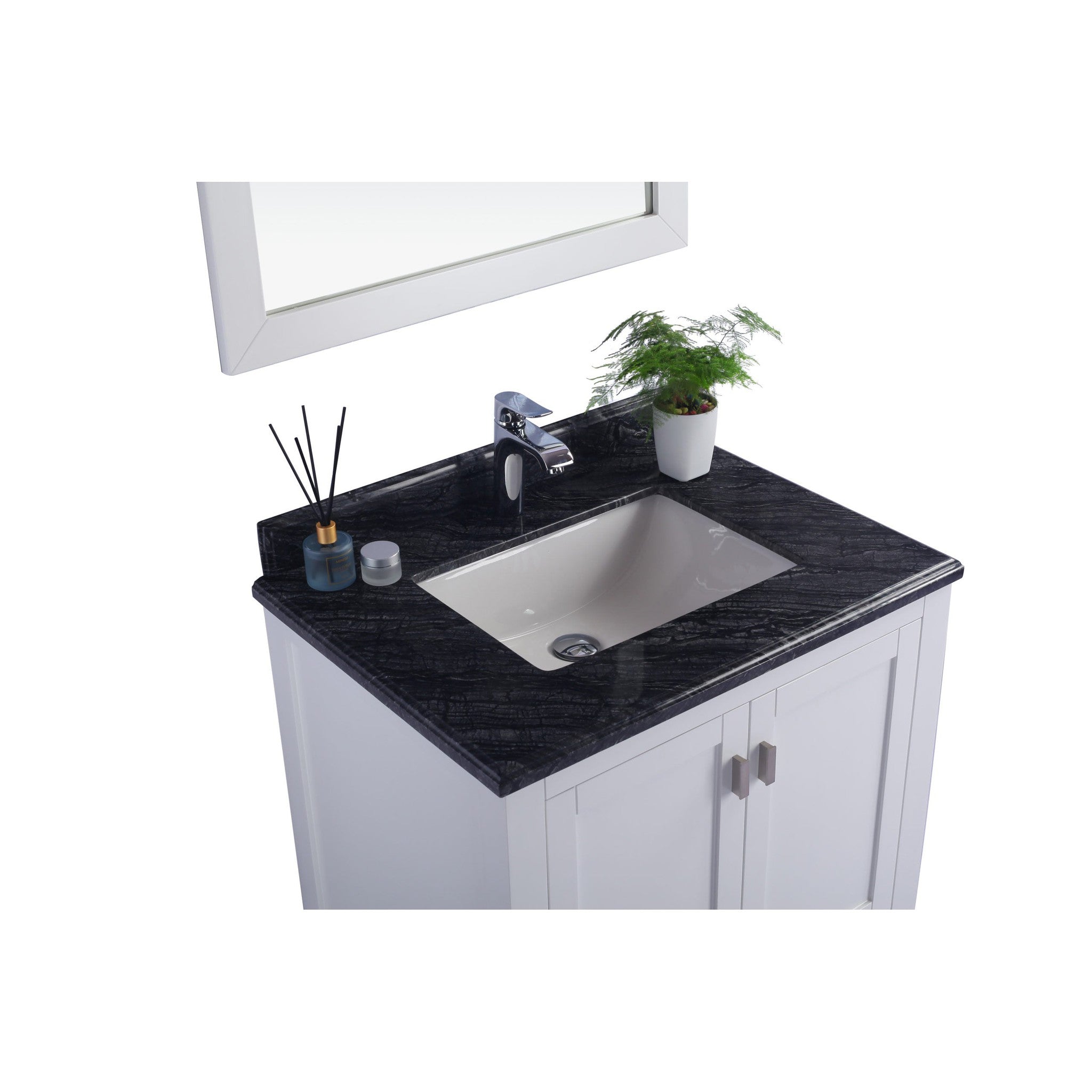 Wilson 30" White Bathroom Vanity with Black Wood Marble Countertop