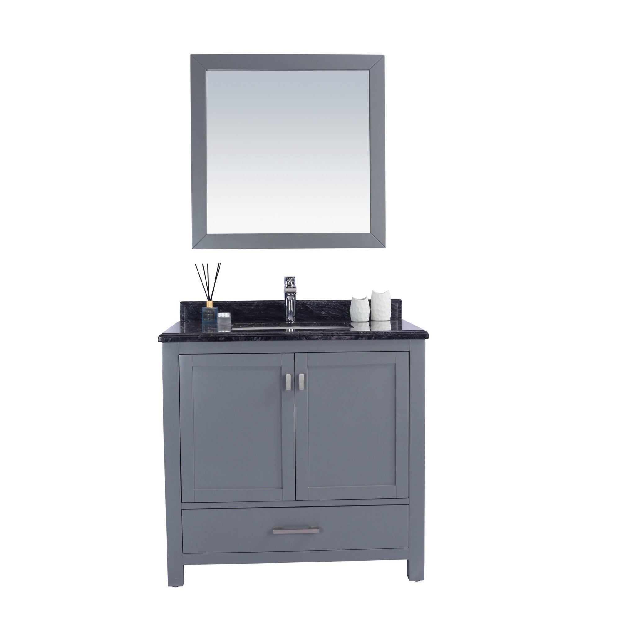 Wilson 36" Grey Bathroom Vanity with Black Wood Marble Countertop