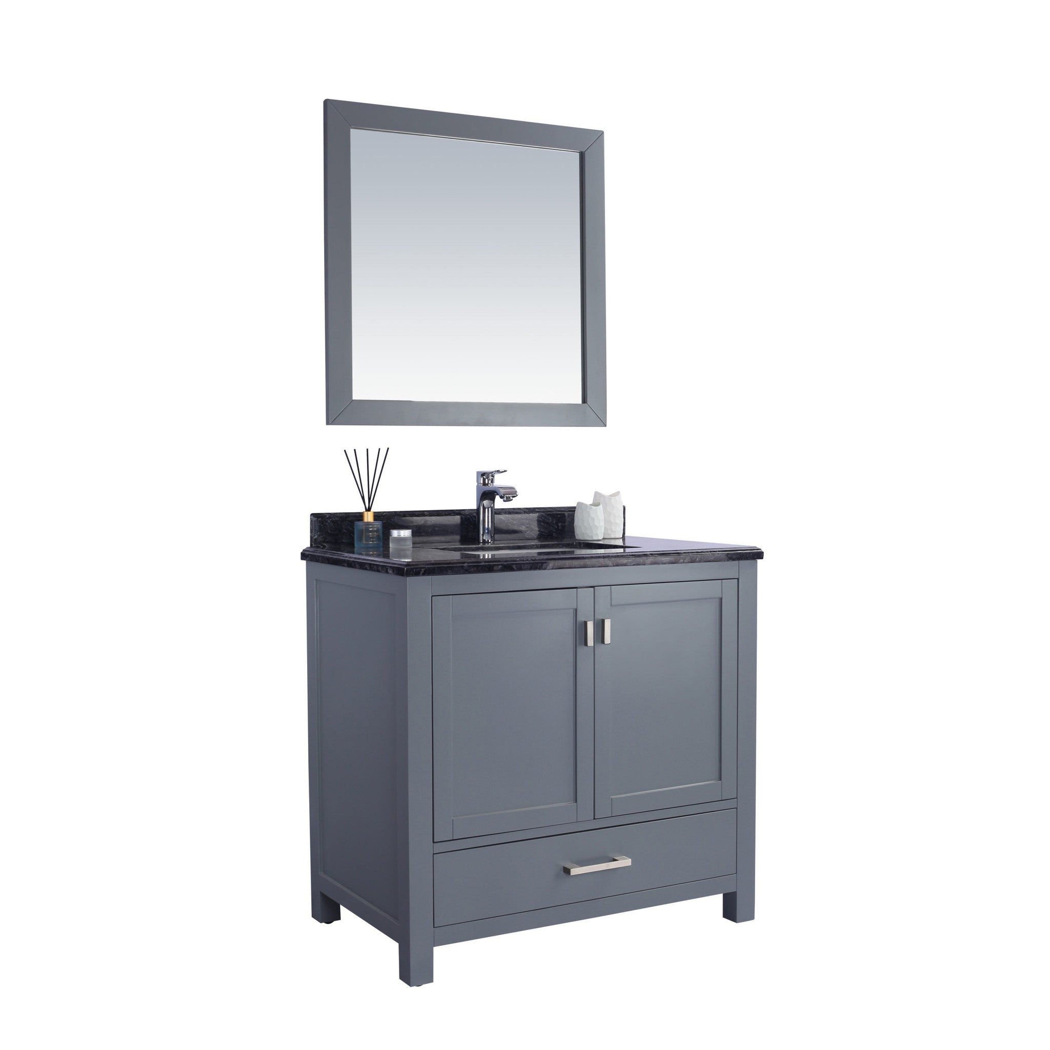 Wilson 36" Grey Bathroom Vanity with Black Wood Marble Countertop