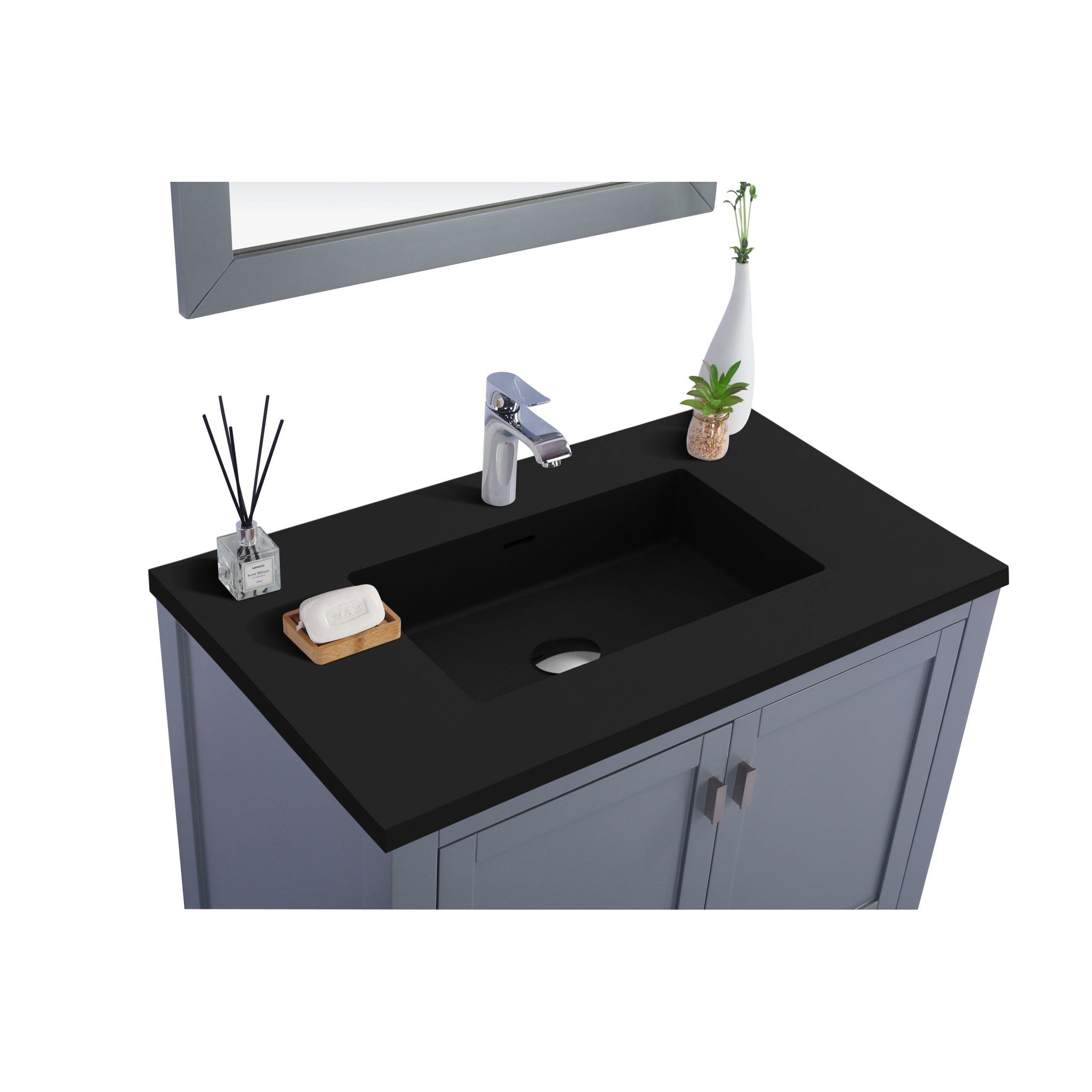 Wilson 36" Grey Bathroom Vanity with Matte Black VIVA Stone Solid Surface Countertop