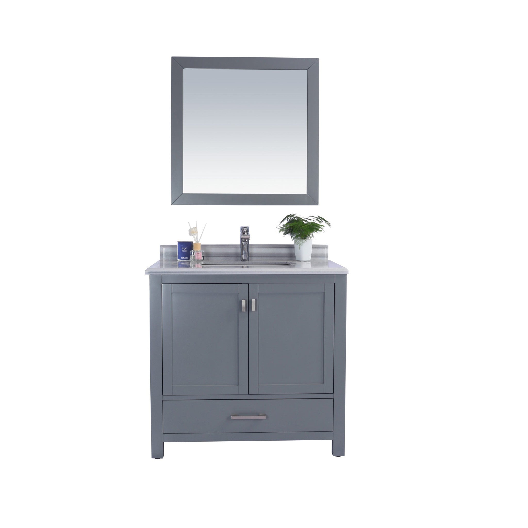 Wilson 36" Grey Bathroom Vanity with White Stripes Marble Countertop