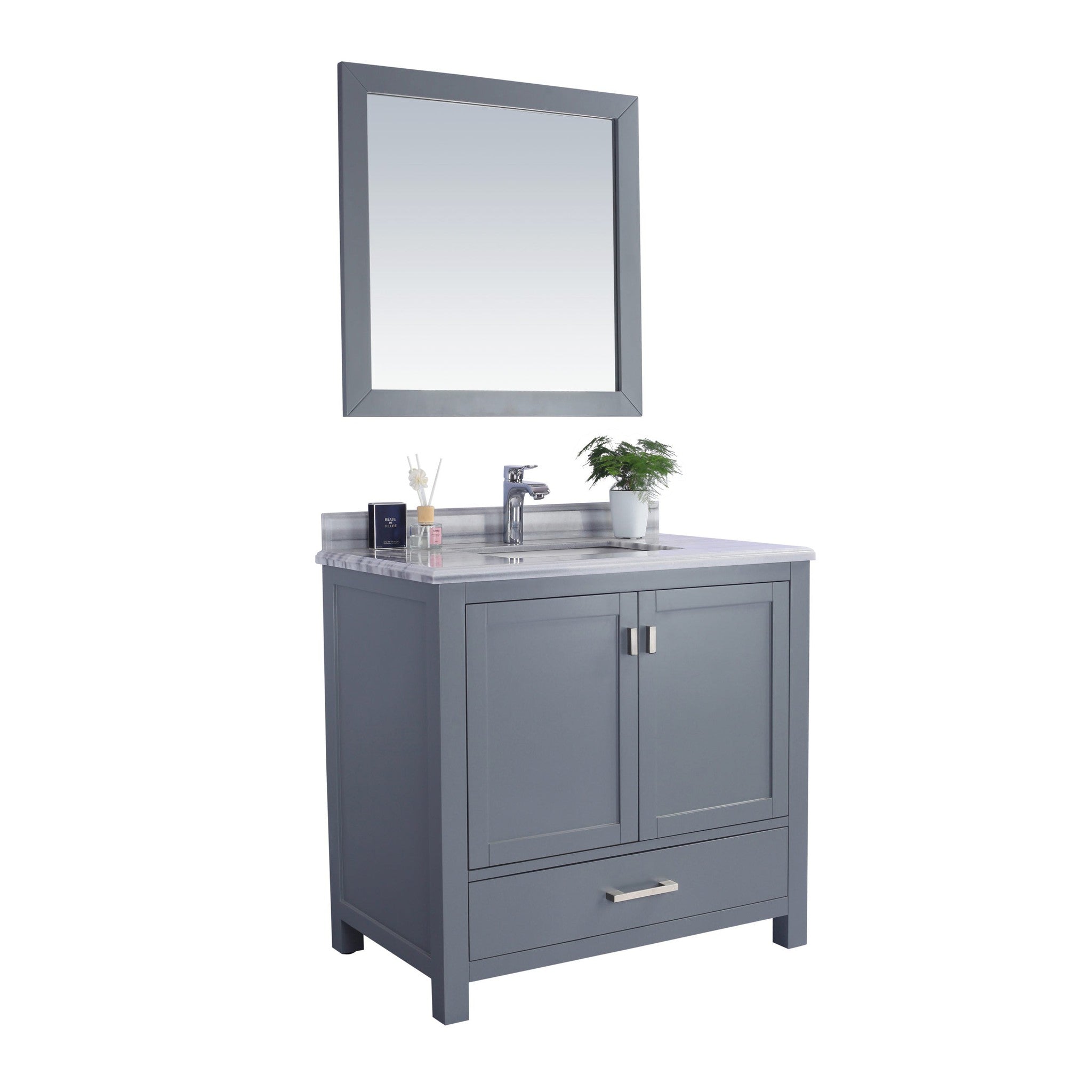 Wilson 36" Grey Bathroom Vanity with White Stripes Marble Countertop