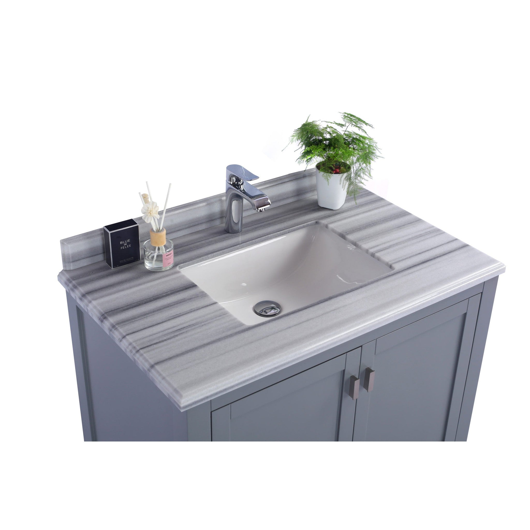 Wilson 36" Grey Bathroom Vanity with White Stripes Marble Countertop