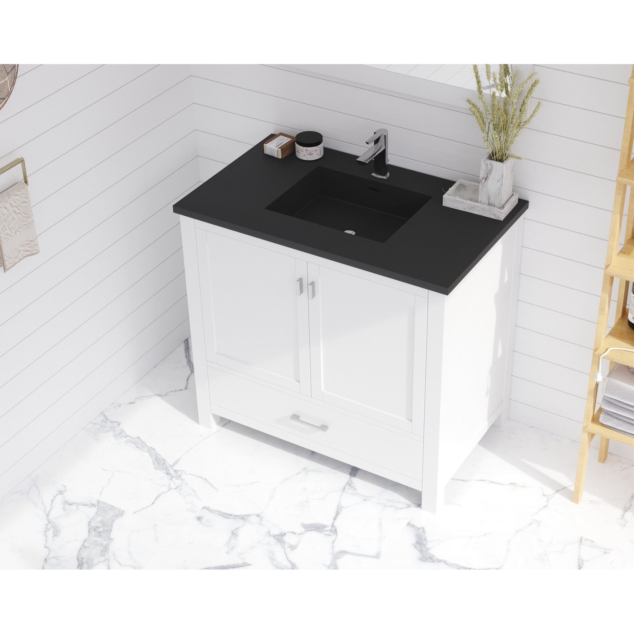 Wilson 36" White Bathroom Vanity with Matte Black VIVA Stone Solid Surface Countertop