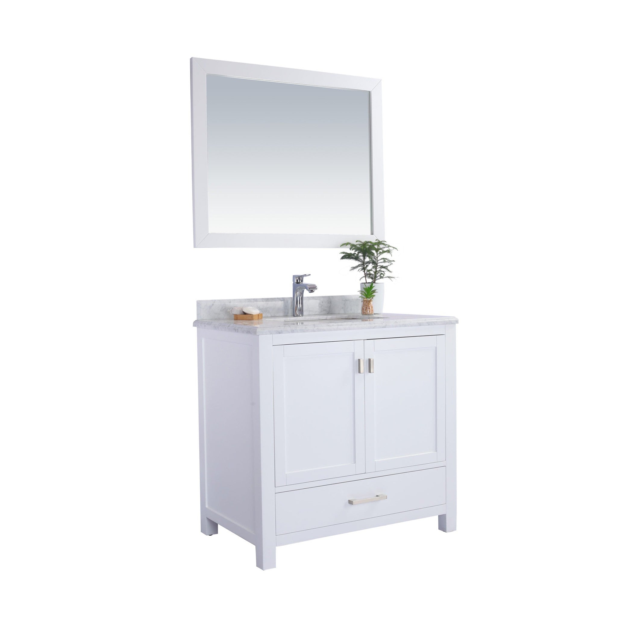 Wilson 36" White Bathroom Vanity with White Carrara Marble Countertop