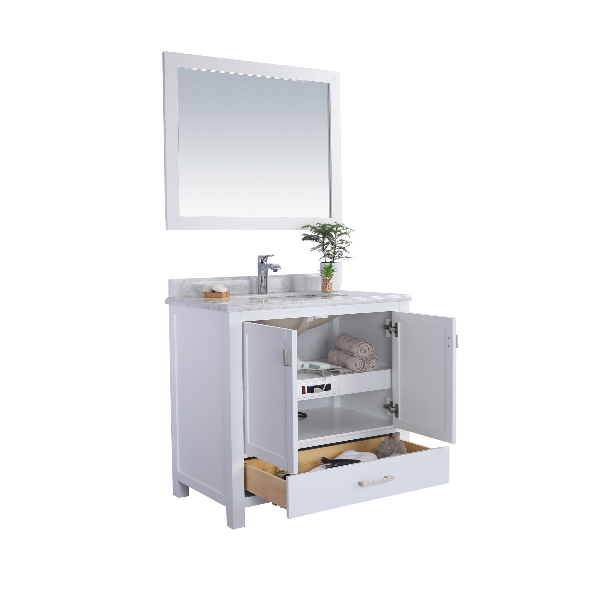 Wilson 36" White Bathroom Vanity with White Carrara Marble Countertop