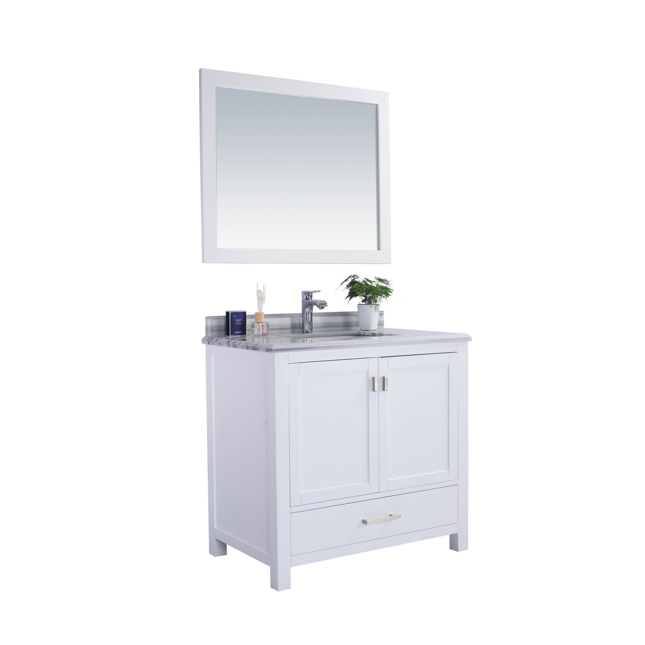 Wilson 36" White Bathroom Vanity with White Stripes Marble Countertop