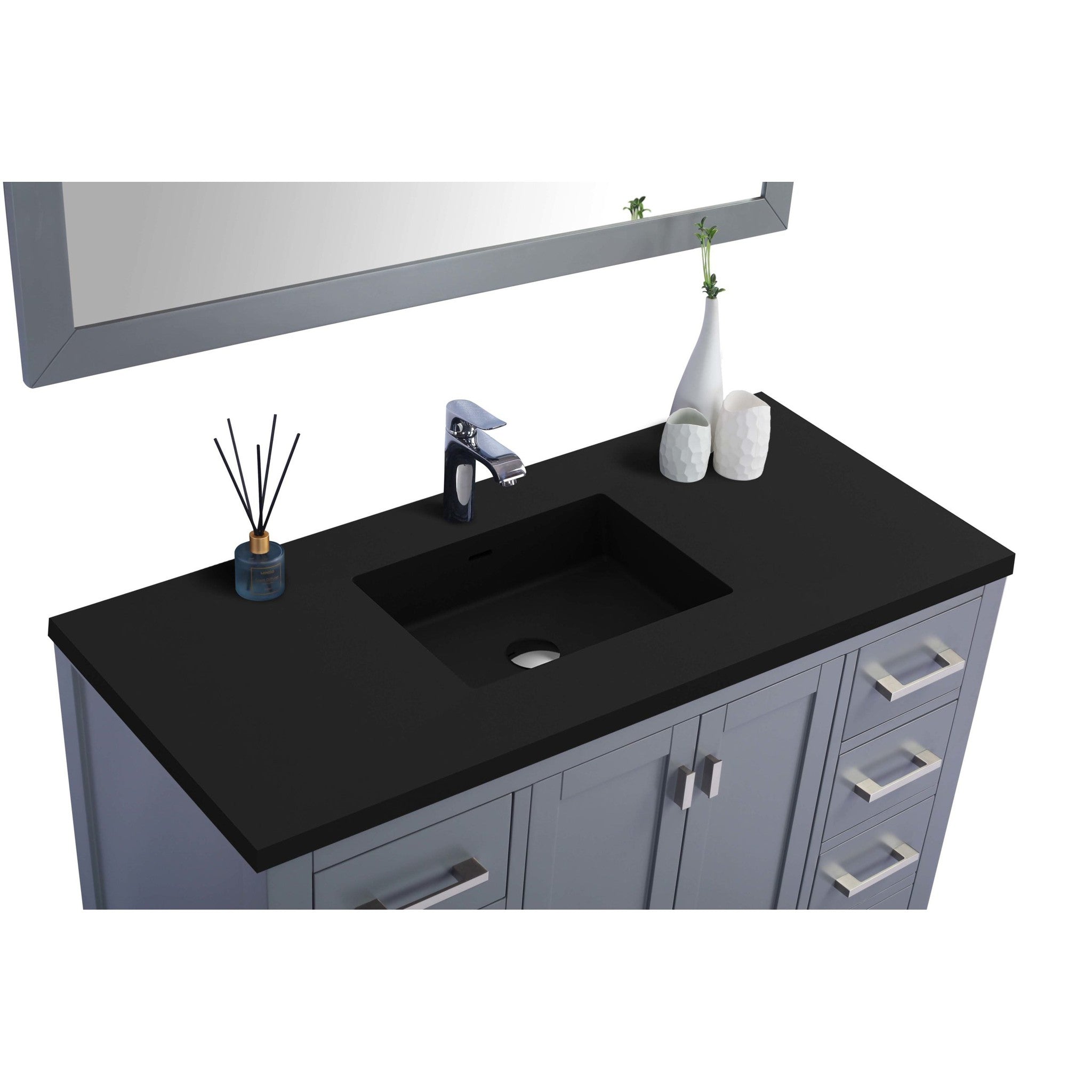 Wilson 48" Grey Bathroom Vanity with Matte Black VIVA Stone Solid Surface Countertop