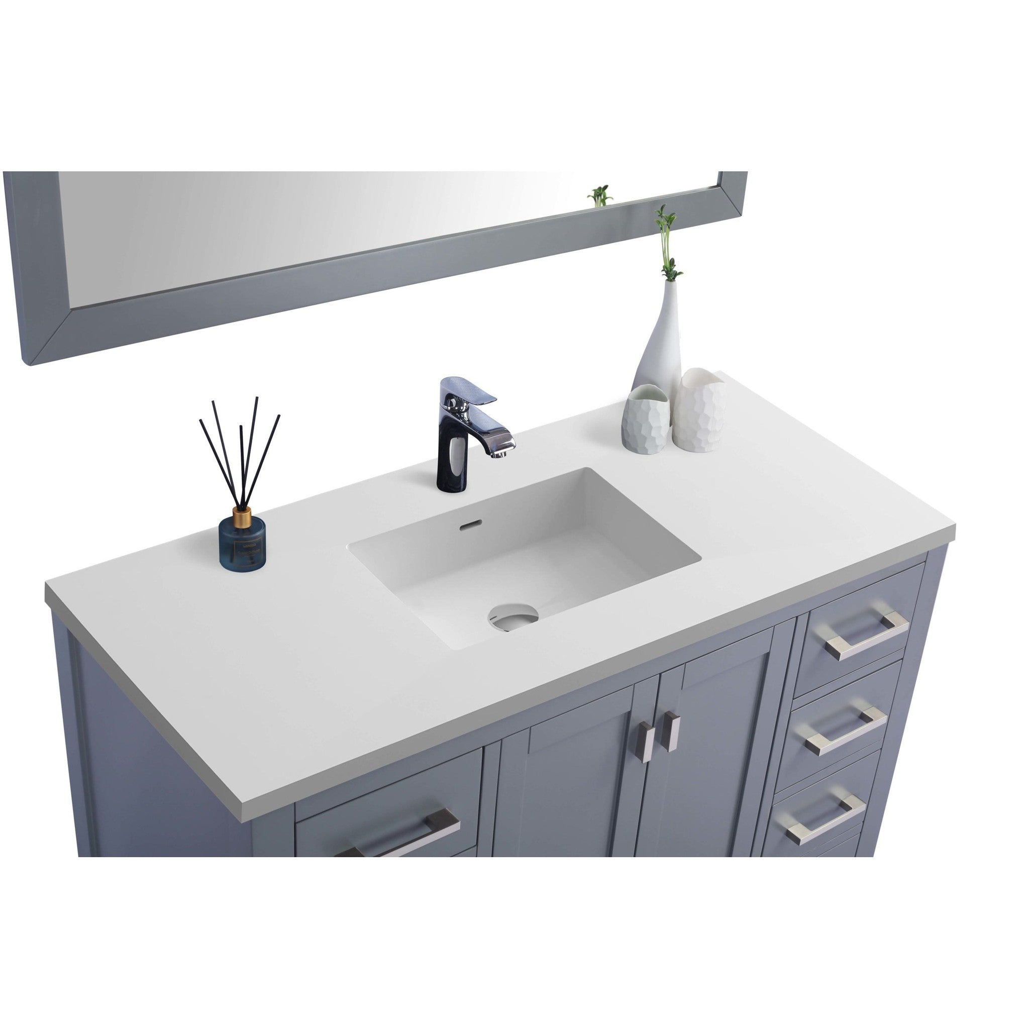 Wilson 48" Grey Bathroom Vanity with Matte White VIVA Stone Solid Surface Countertop