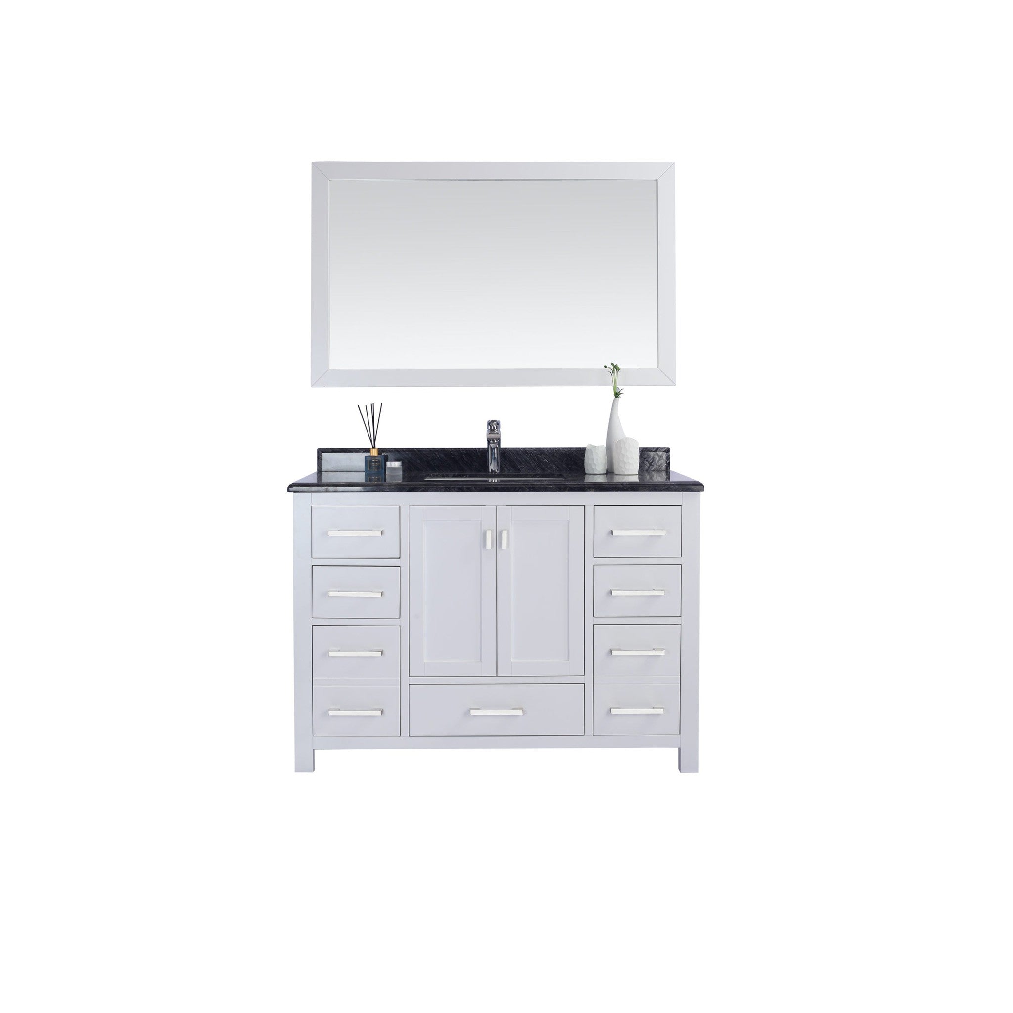 Wilson 48" White Bathroom Vanity with Black Wood Marble Countertop