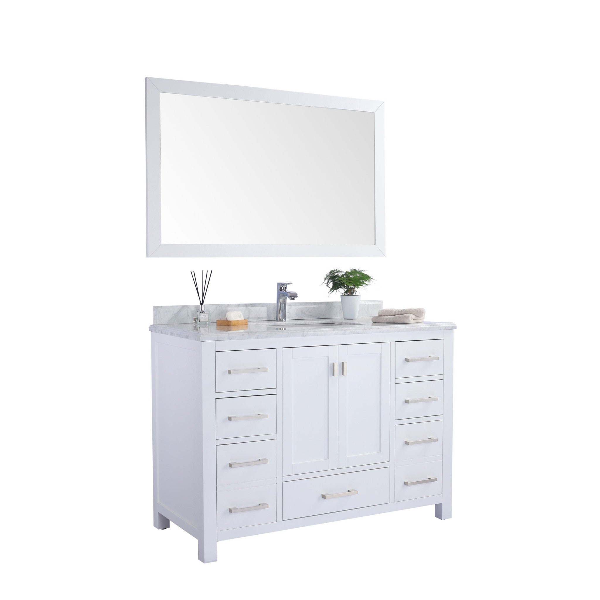 Wilson 48" White Bathroom Vanity with White Carrara Marble Countertop