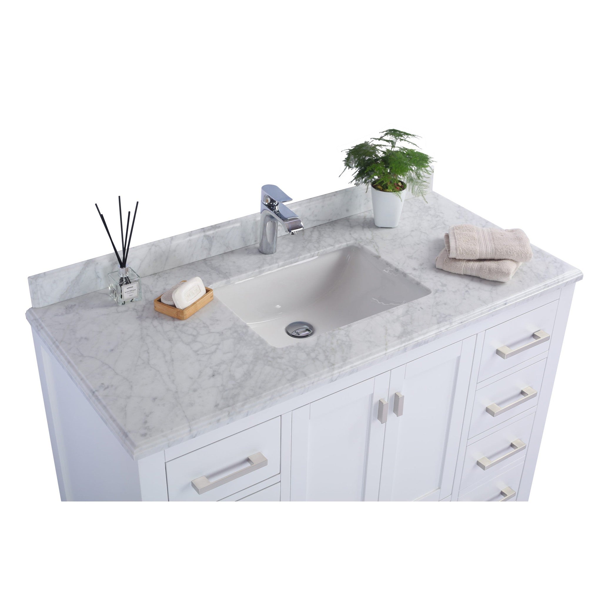 Wilson 48" White Bathroom Vanity with White Carrara Marble Countertop