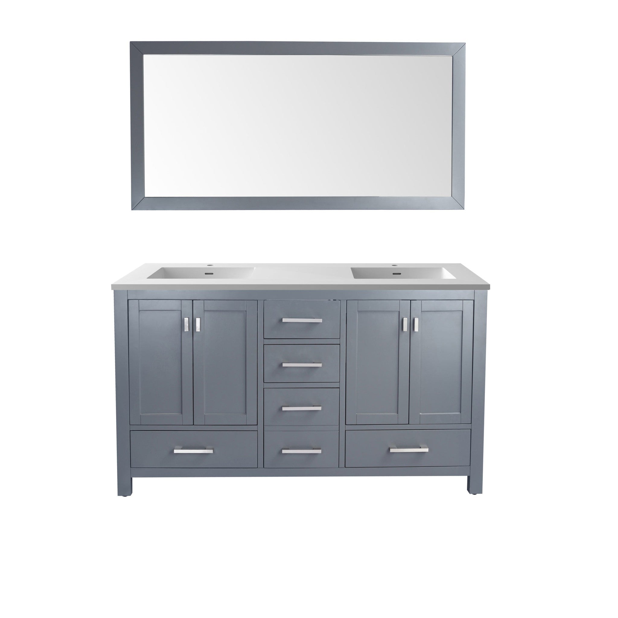 Wilson 60" Grey Double Sink Bathroom Vanity with Matte White VIVA Stone Solid Surface Countertop