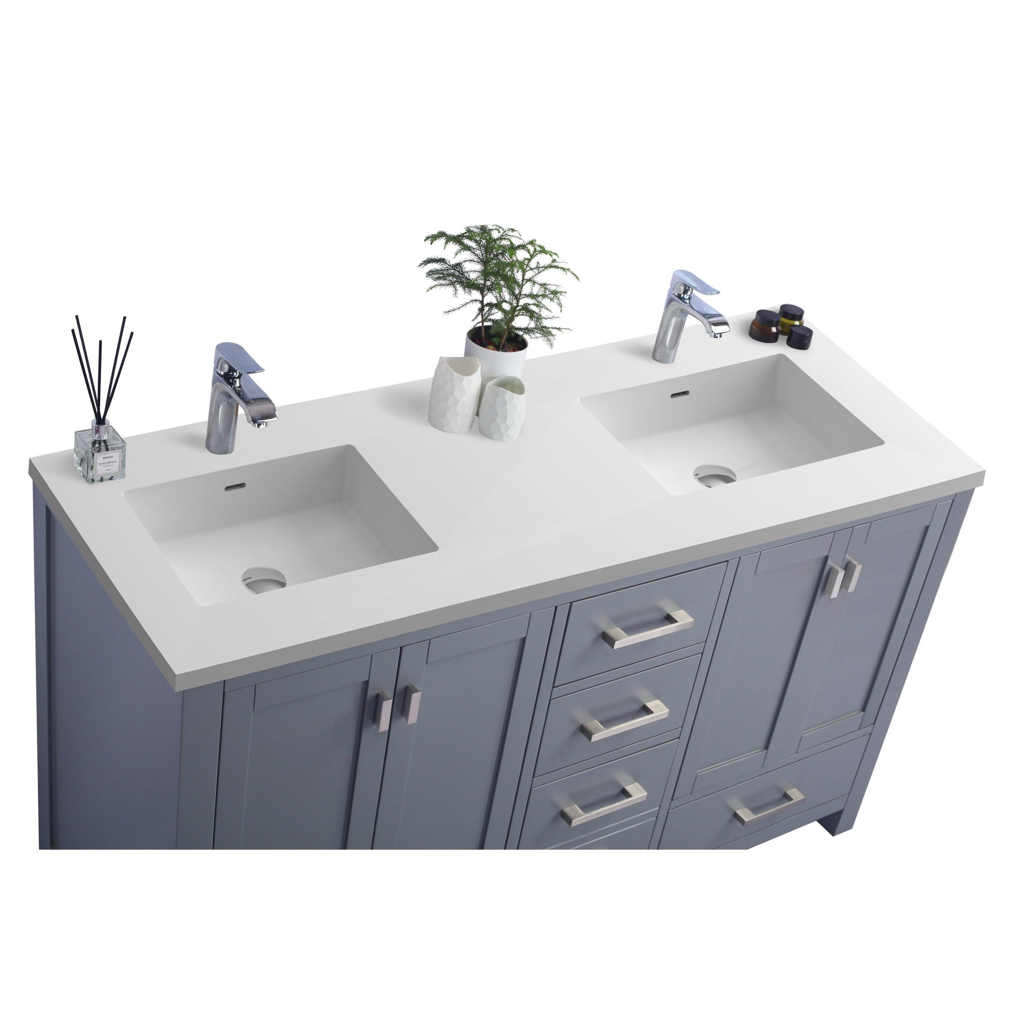 Wilson 60" Grey Double Sink Bathroom Vanity with Matte White VIVA Stone Solid Surface Countertop