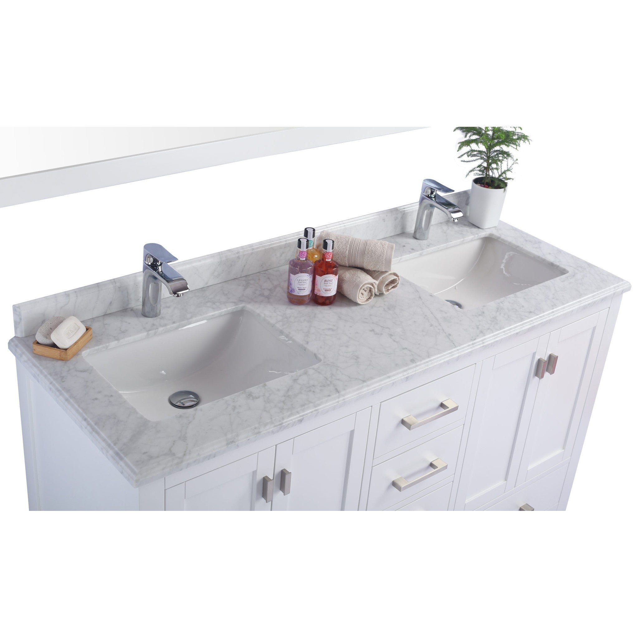 Wilson 60" White Double Sink Bathroom Vanity with White Carrara Marble Countertop