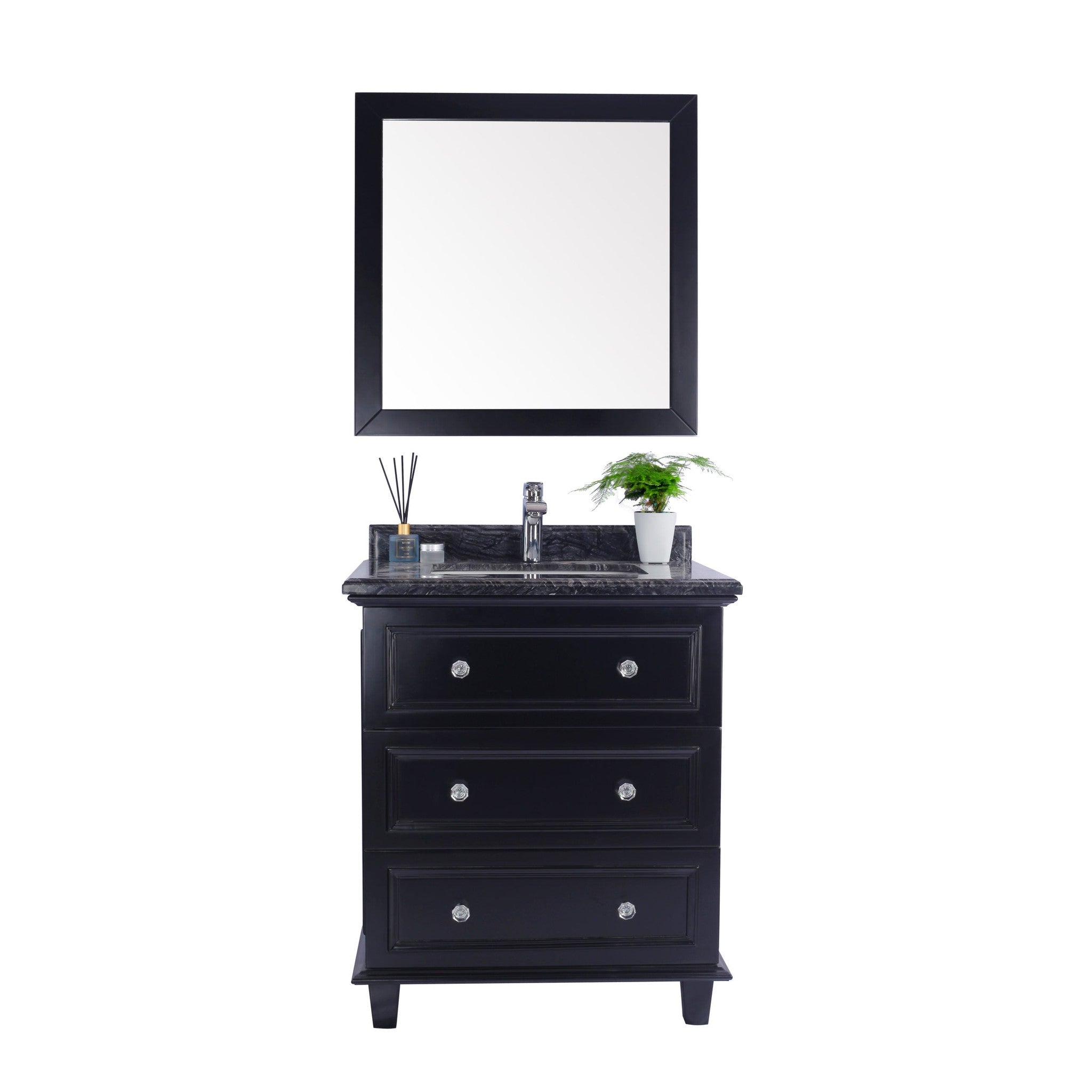 Luna 30" Espresso Bathroom Vanity with Black Wood Marble Countertop