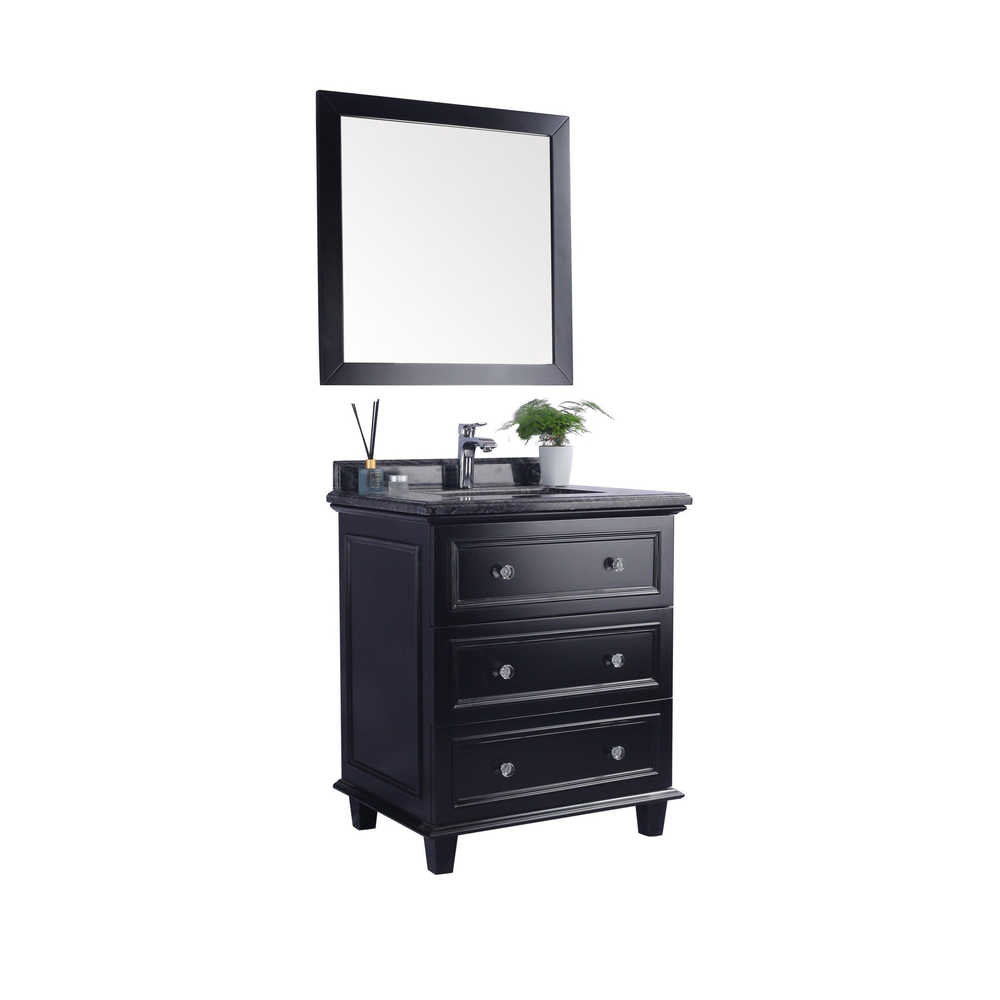 Luna 30" Espresso Bathroom Vanity with Black Wood Marble Countertop