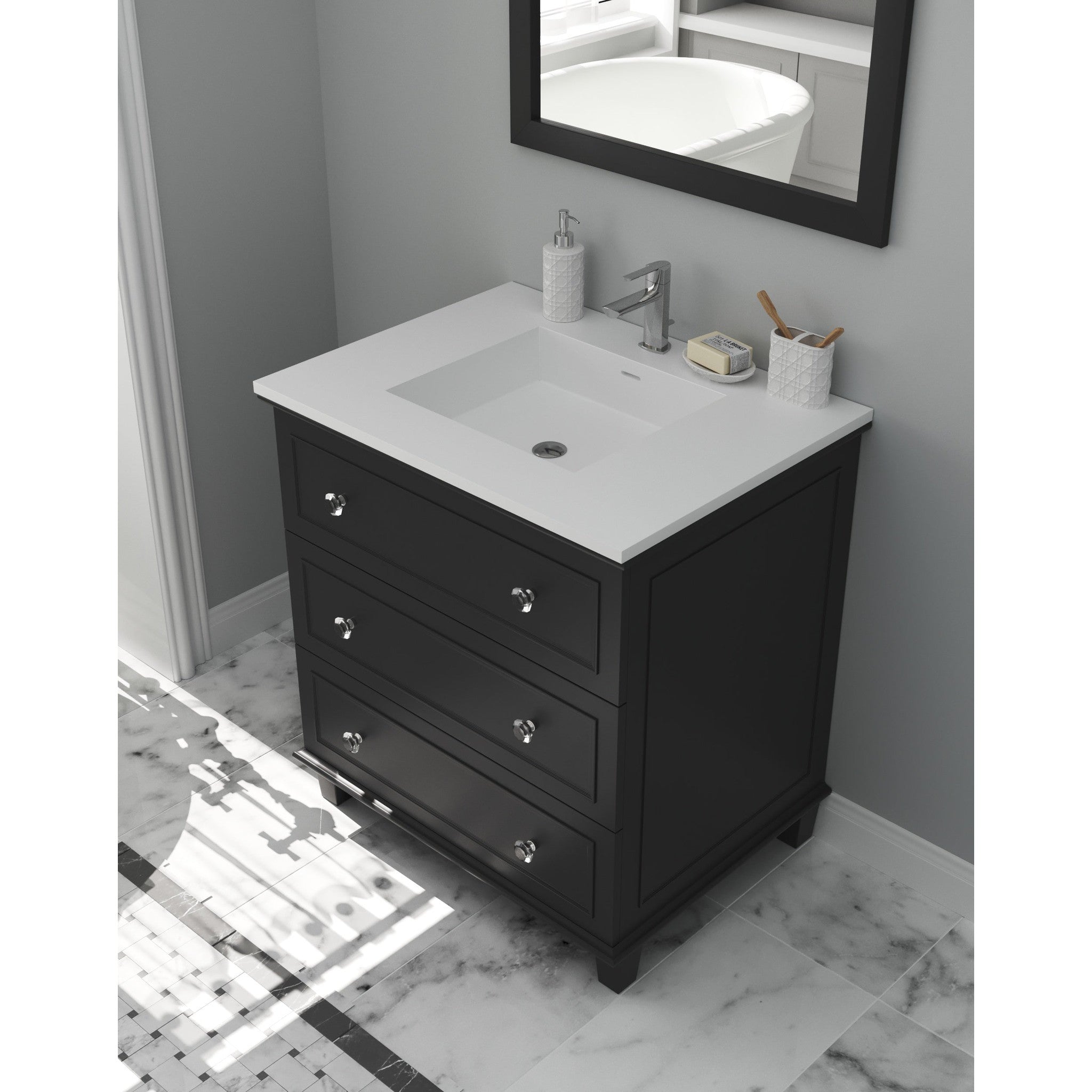 Luna 30" Espresso Bathroom Vanity with Matte White VIVA Stone Solid Surface Countertop